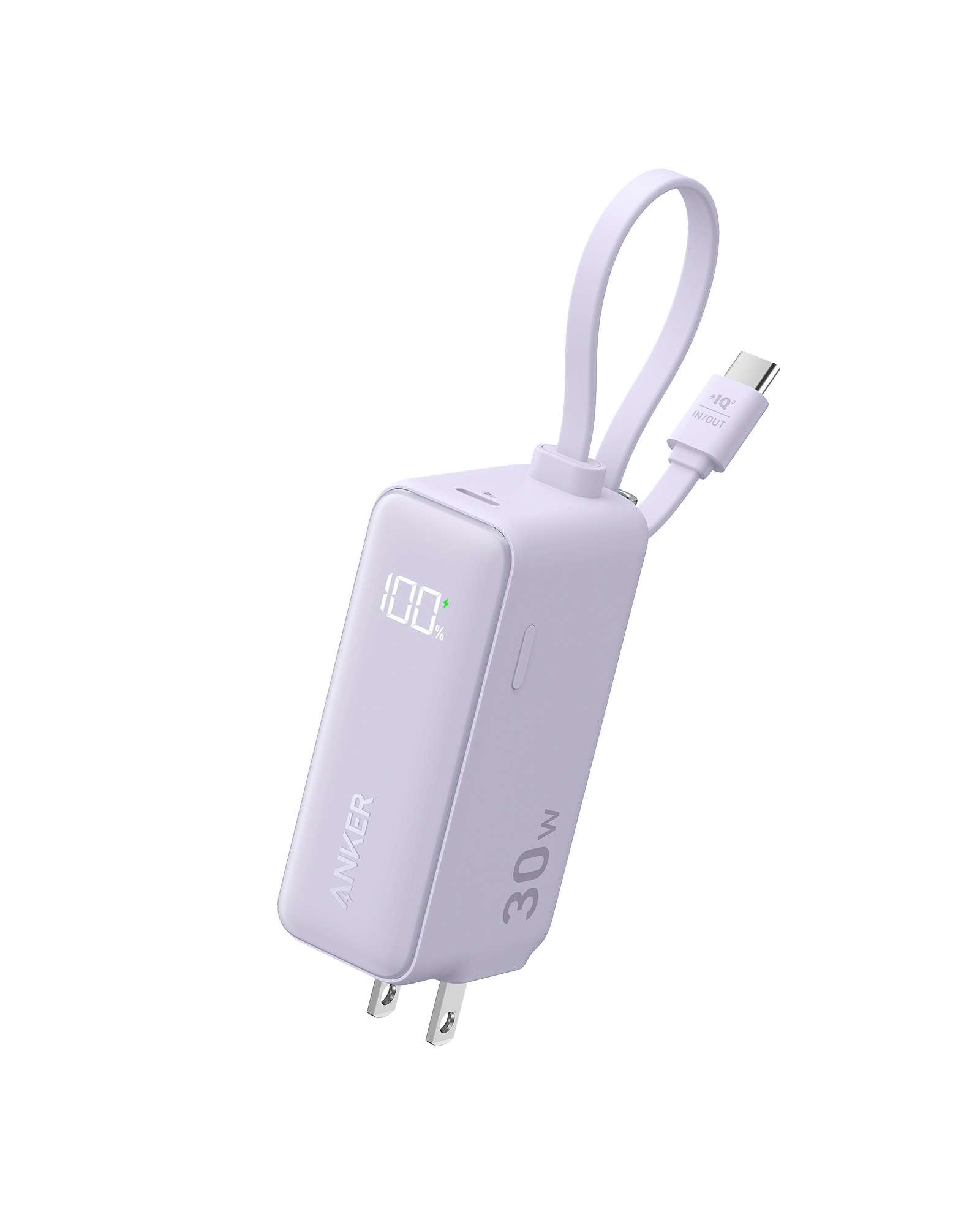 Anker Power Bank (30W, 5k, Fusion, Built-In USB-C Cable) E2 Lilac Purple