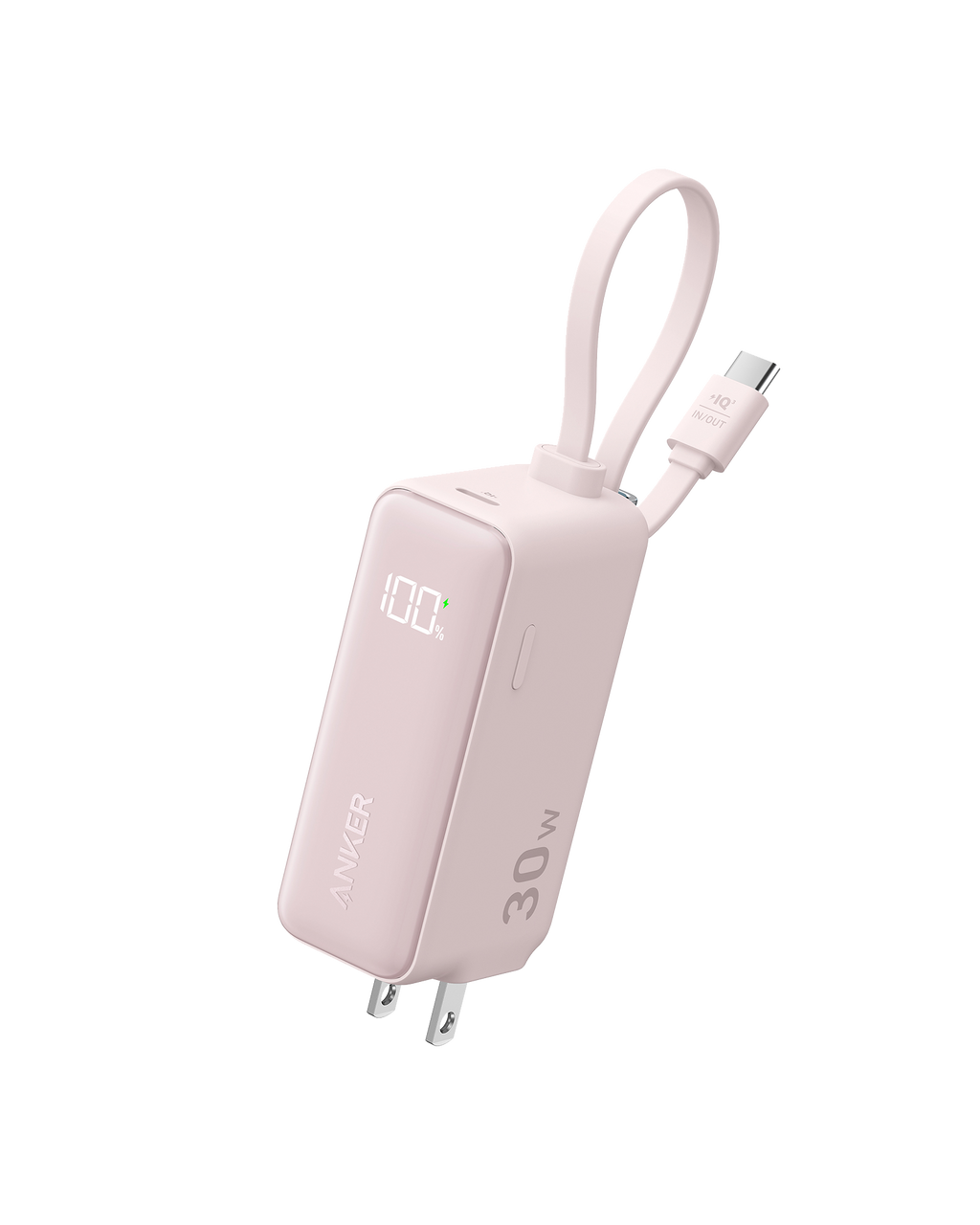 Anker Power Bank (30W, 5k, Fusion, Built-In USB-C Cable) E2 Pink