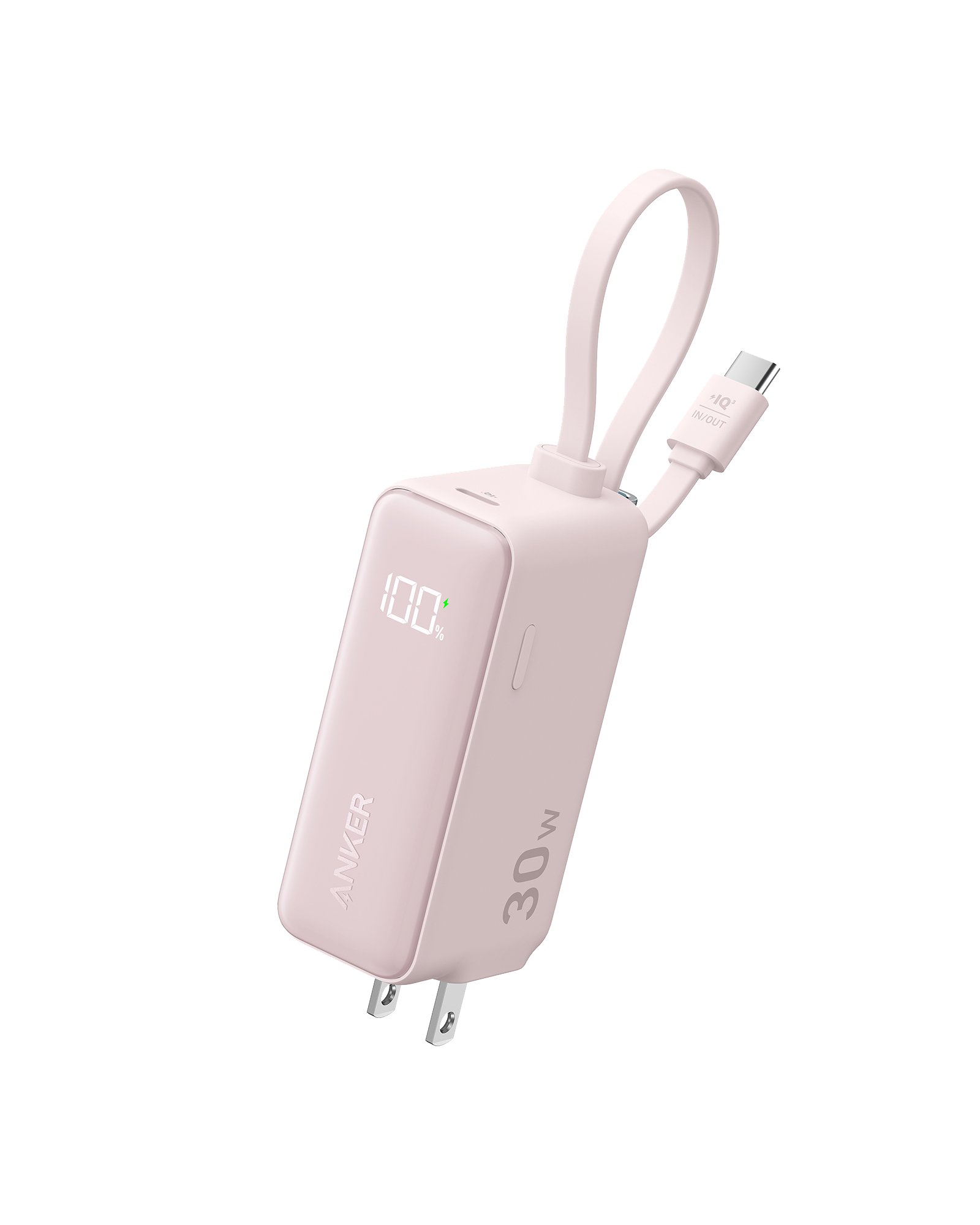 Anker Power Bank (30W, 5k, Fusion, Built-In USB-C Cable) E2 Pink