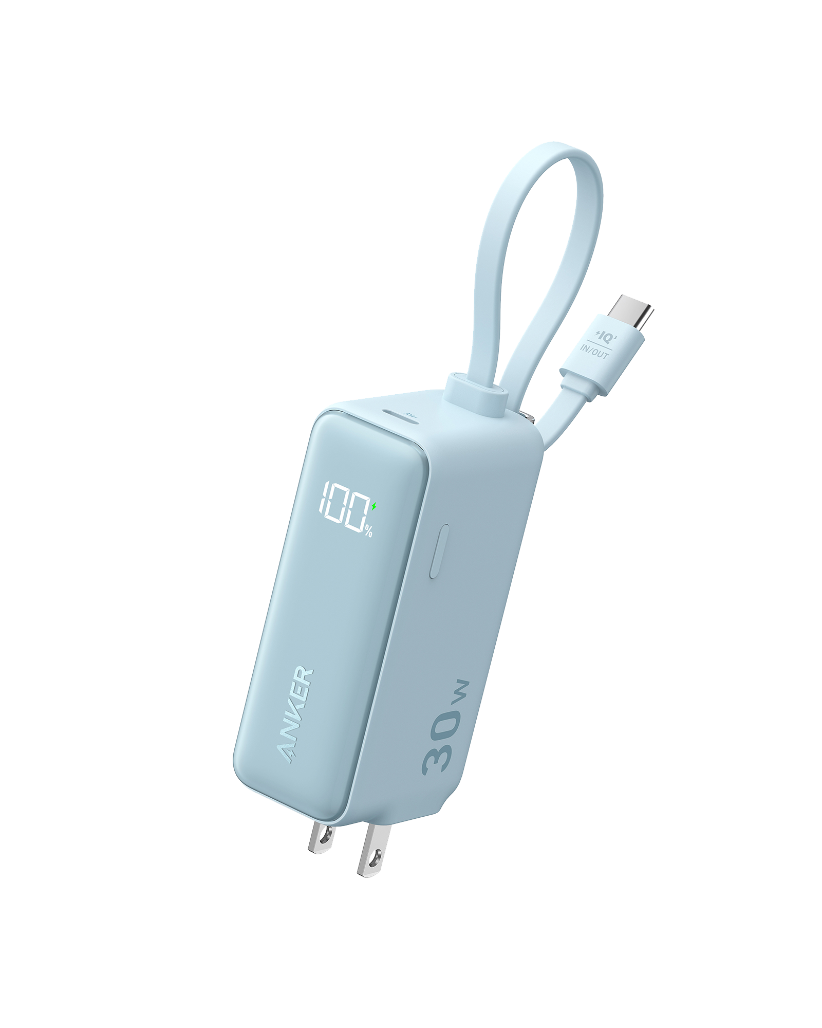 Anker Power Bank (30W, 5k, Fusion, Built-In USB-C Cable) E2 Baby Blue
