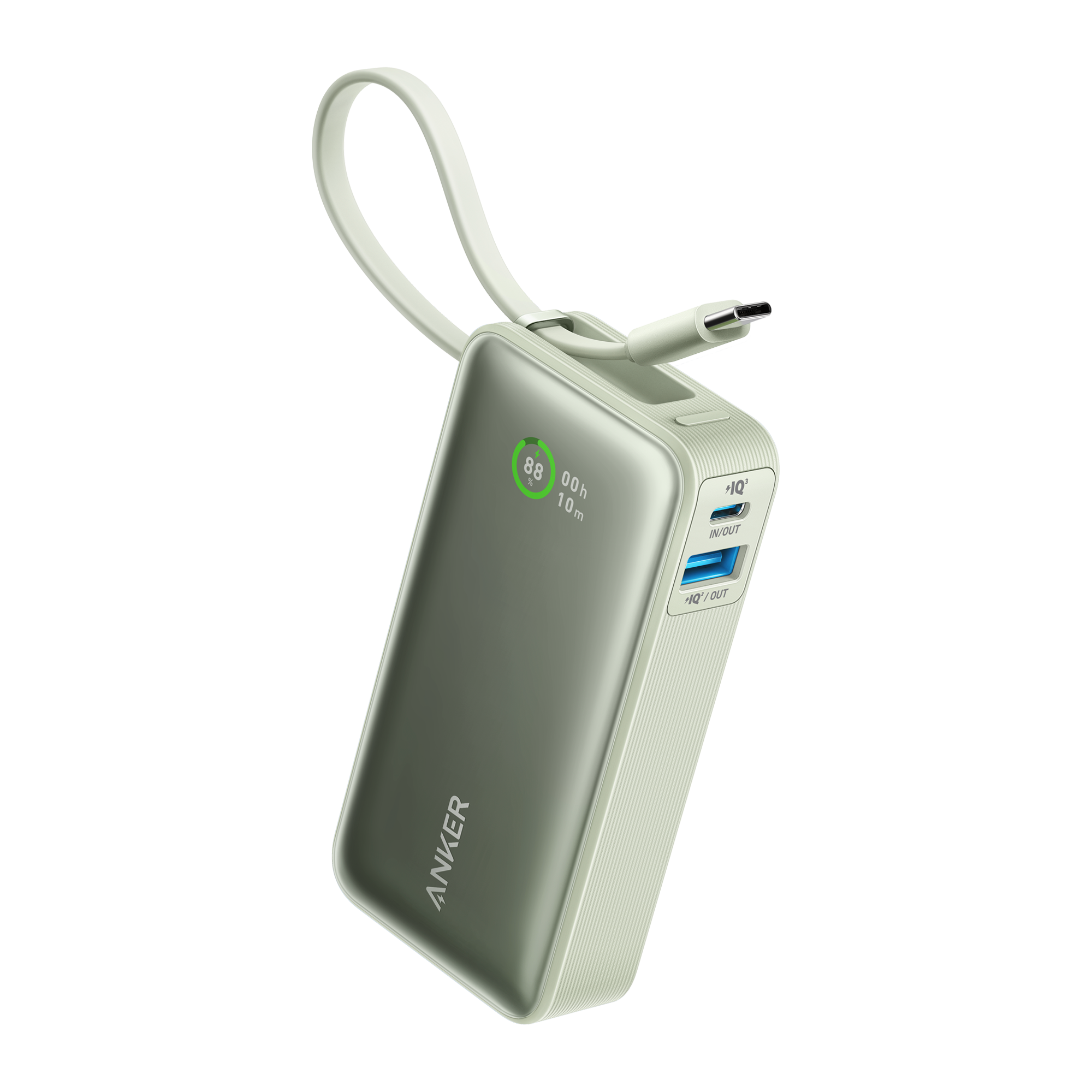 Anker Nano Power Bank (30W, Built-In USB-C Cable) G8 Natural Green