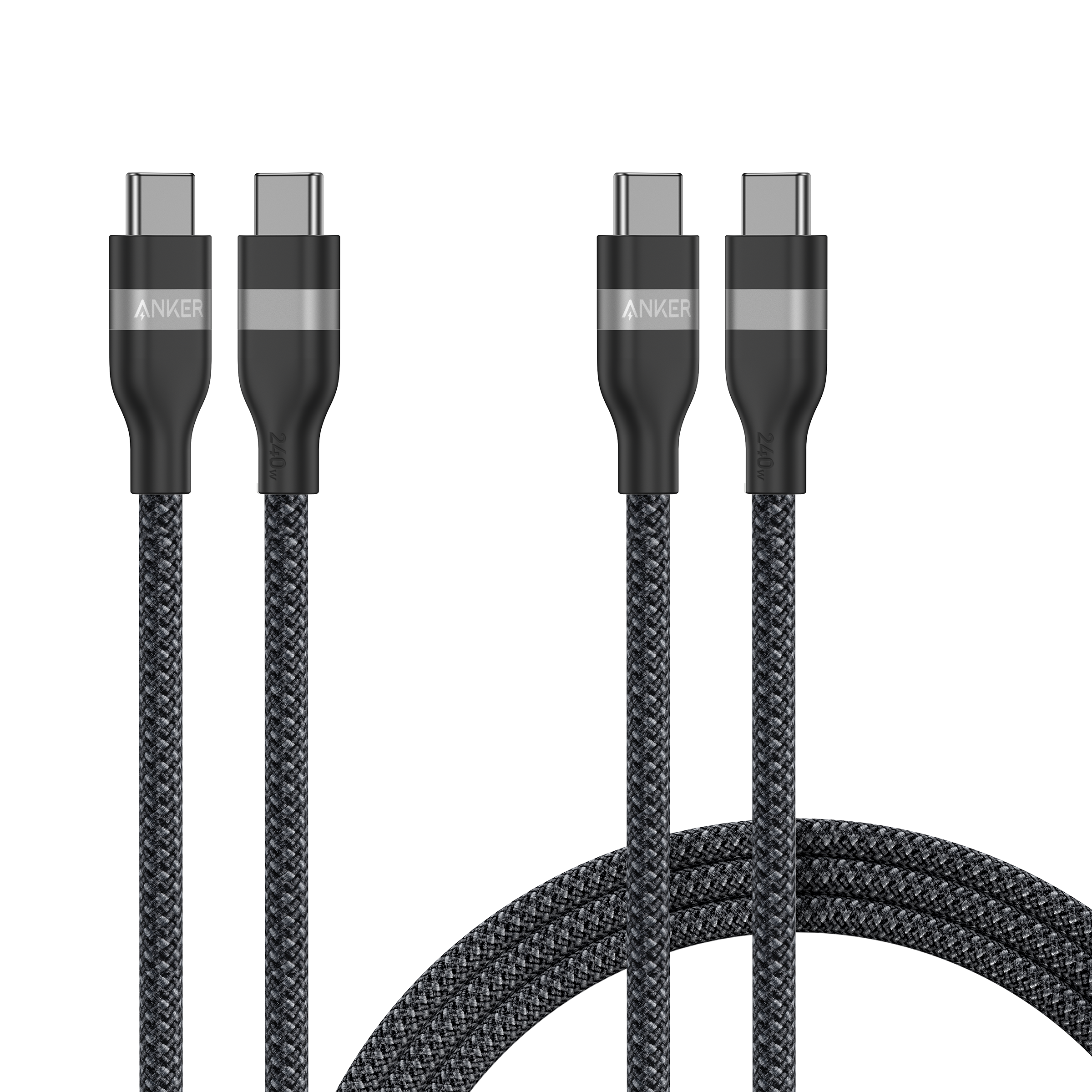 Anker USB-C to USB-C Cable (3 ft / 6 ft, 240W, Upcycled-Braided, 2-Pack) U7 3ft × 6ft