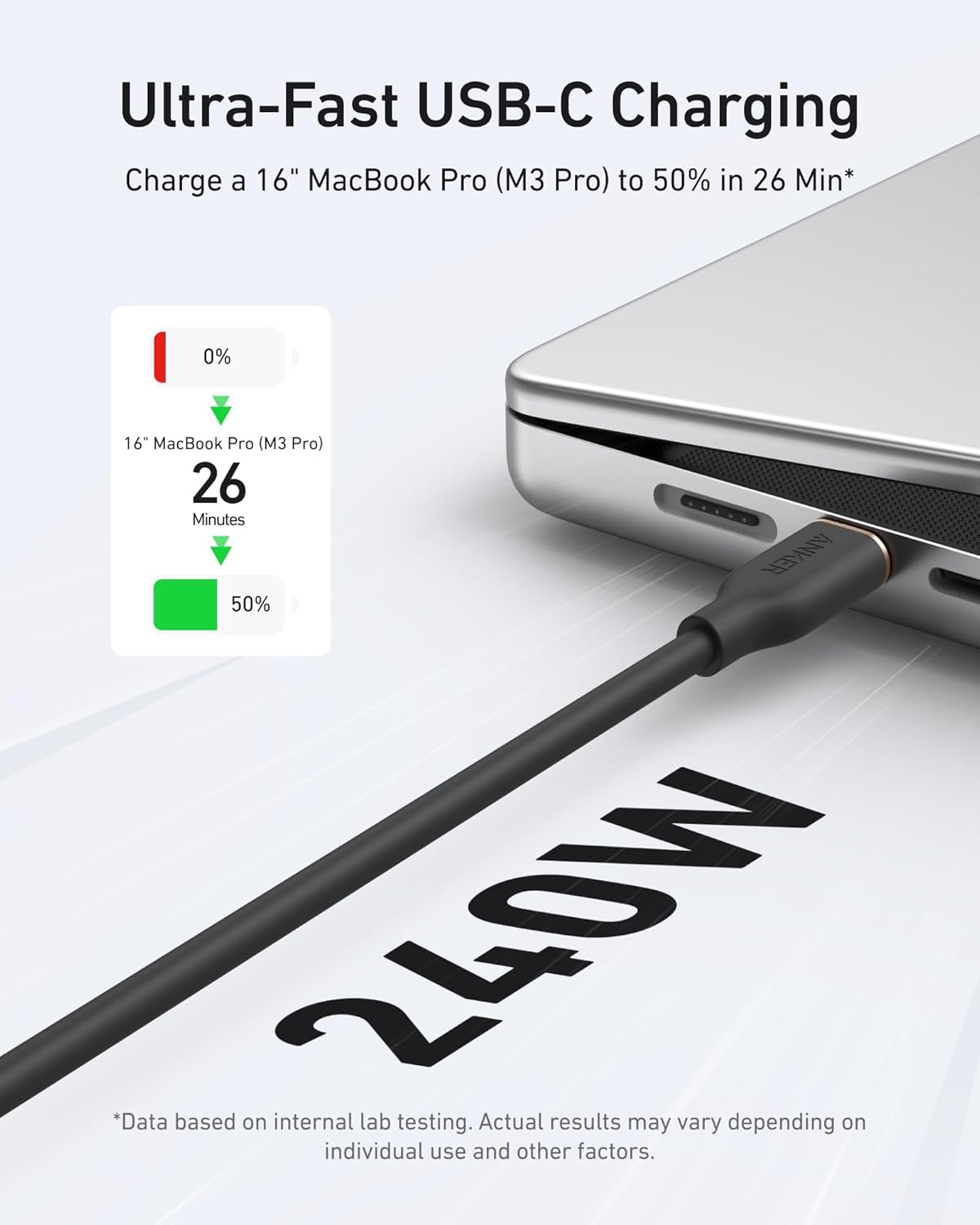 Anker 715 Charger (Nano II 65W) and USB-C to USB-C Cable (Flow, Silicone, 3 ft)
