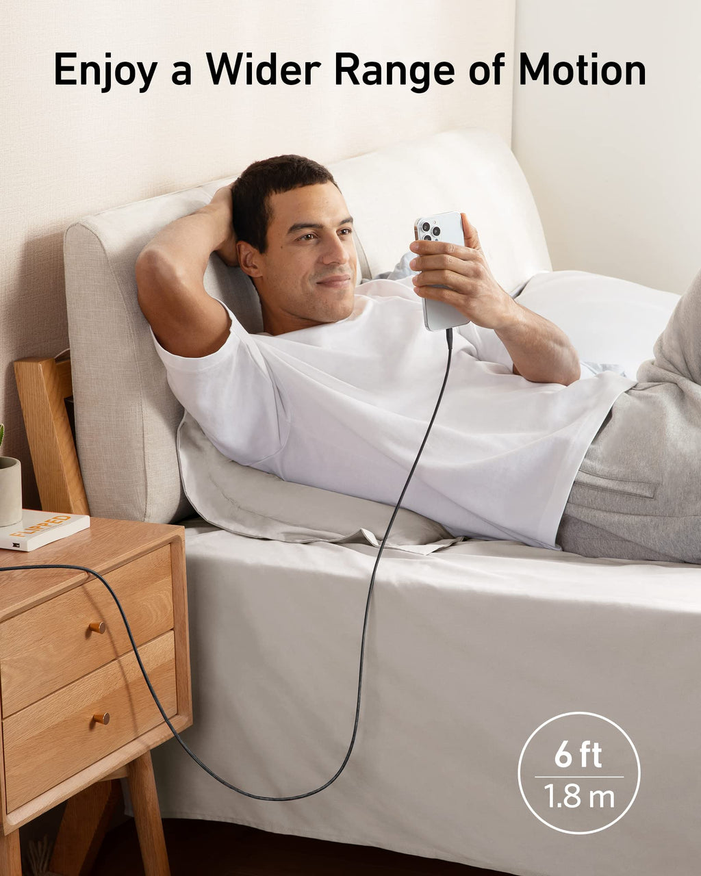 Anker cable for phone charging with long 1.8m length