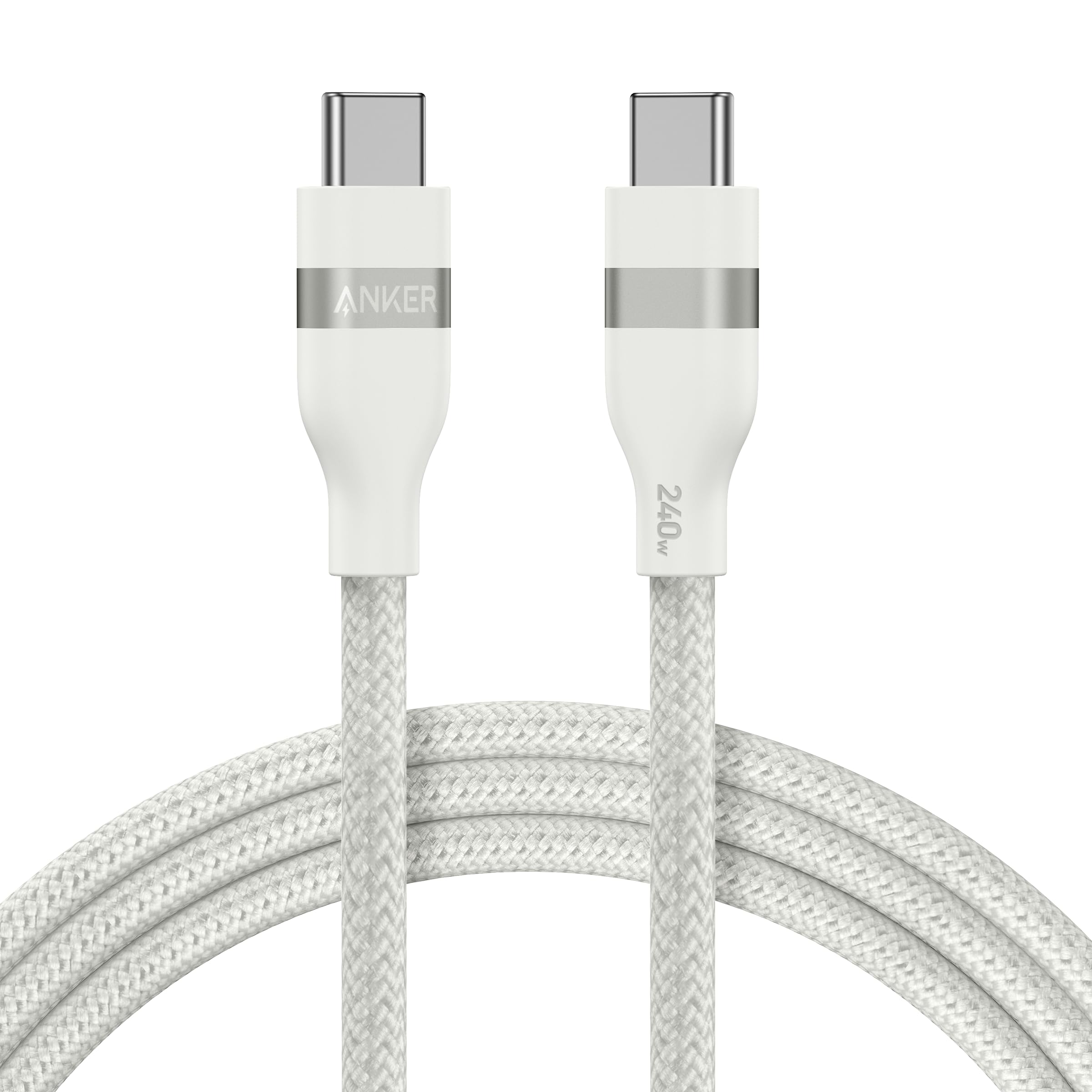 Anker USB-C to USB-C Cable (3 ft / 6 ft, 240W, Upcycled-Braided) R6 6 ft / White