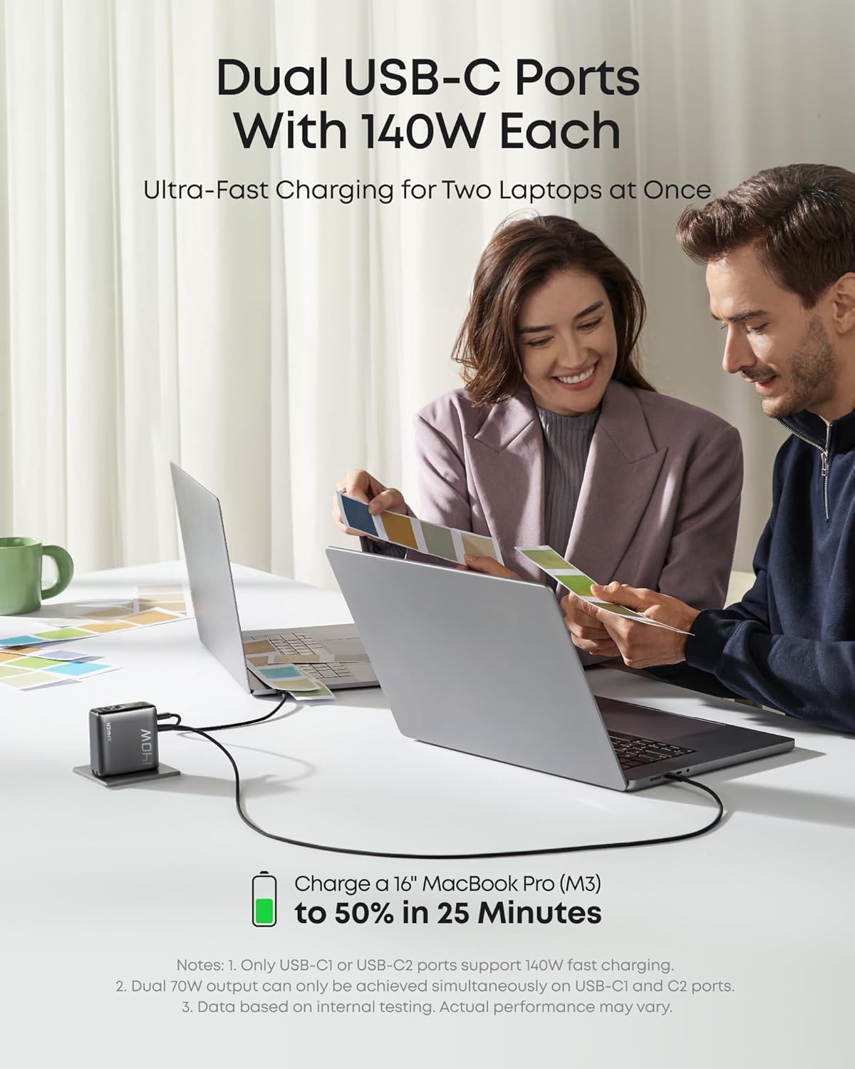 Anker Charger (140W, 4-Port, PD 3.1) with USB-C Cable(2-pack)