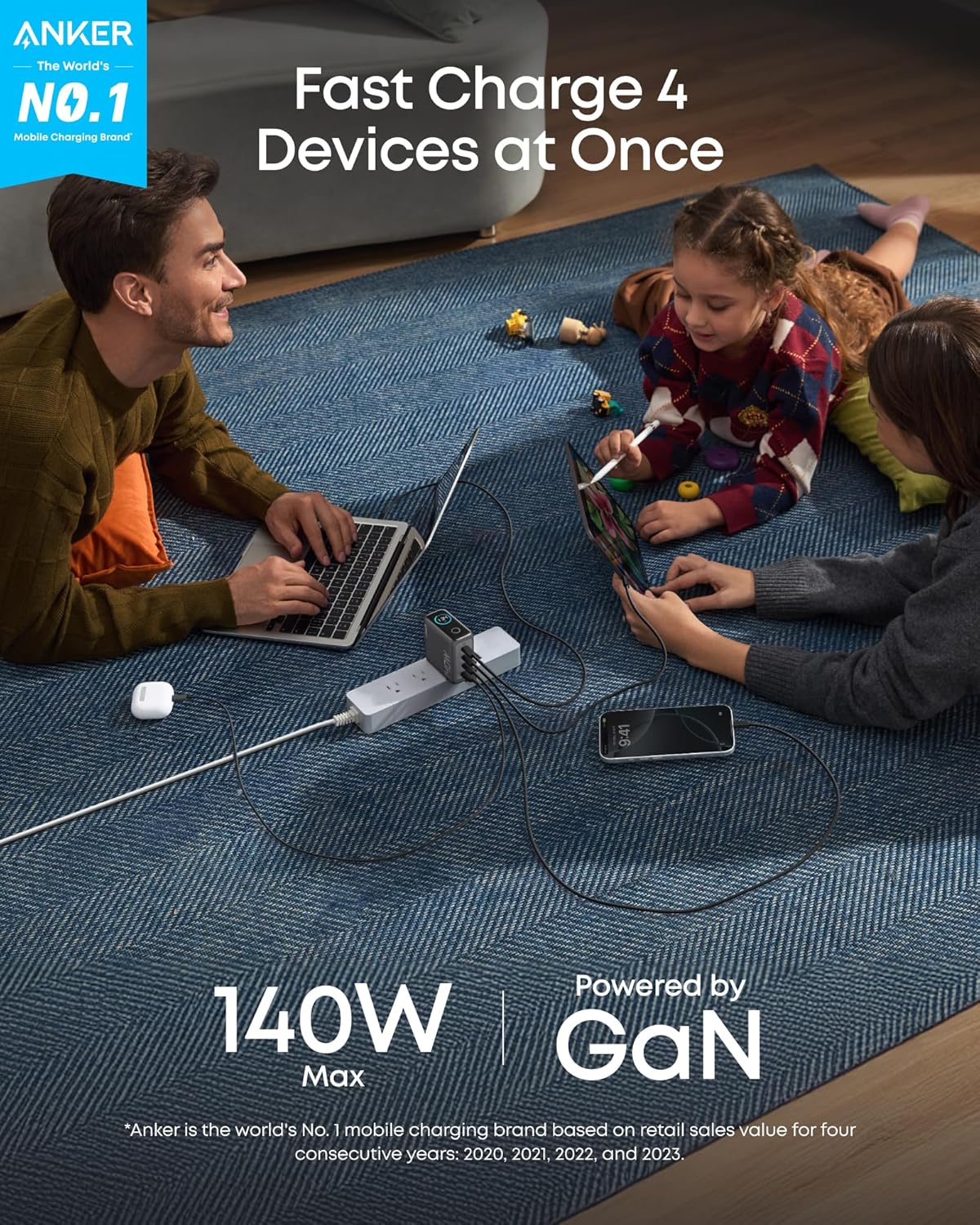 Anker Charger (140W, 4-Port, PD 3.1) with USB-C Cable(2-pack)