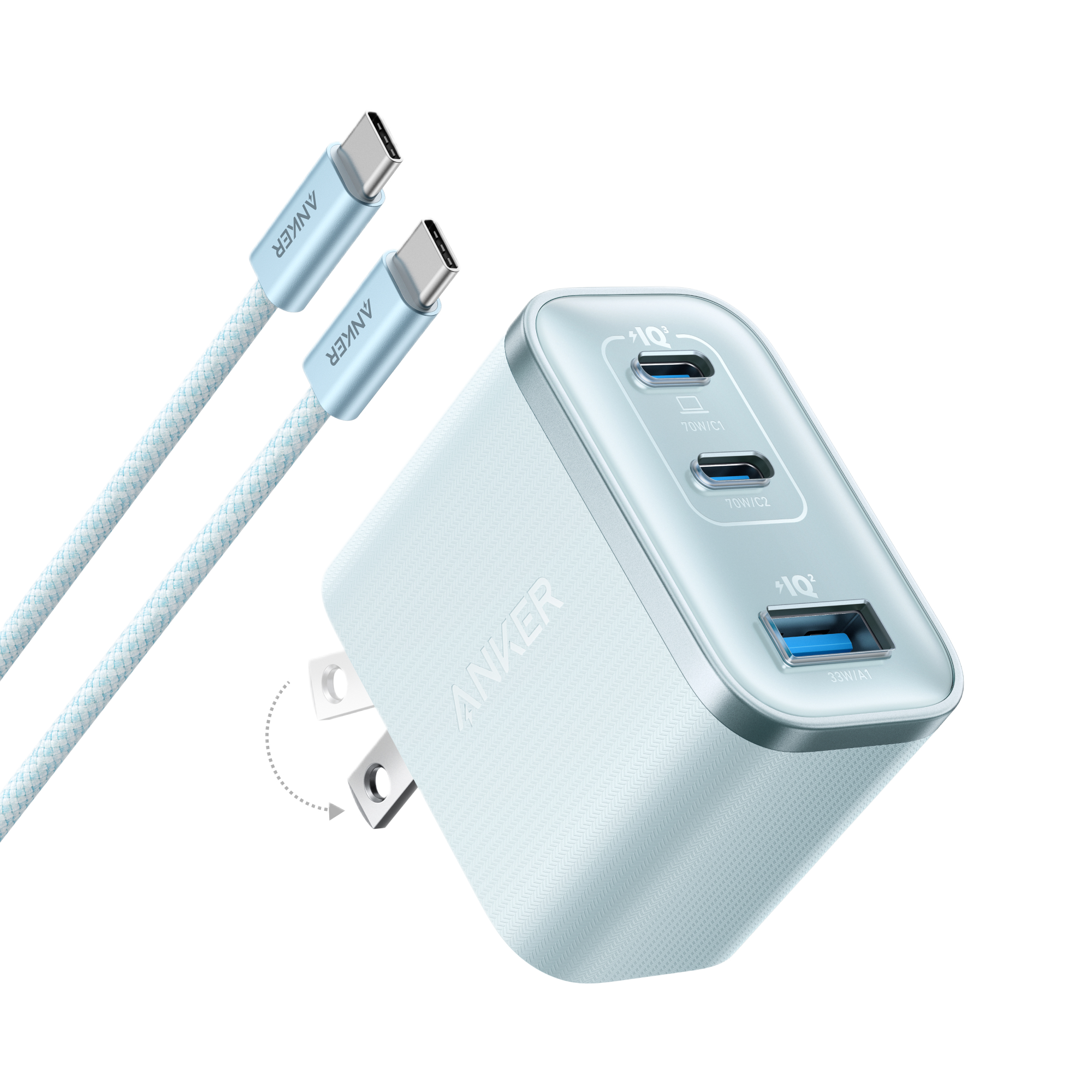 Anker Nano Charger (70W, 3 Ports) W2 Teal Oasis