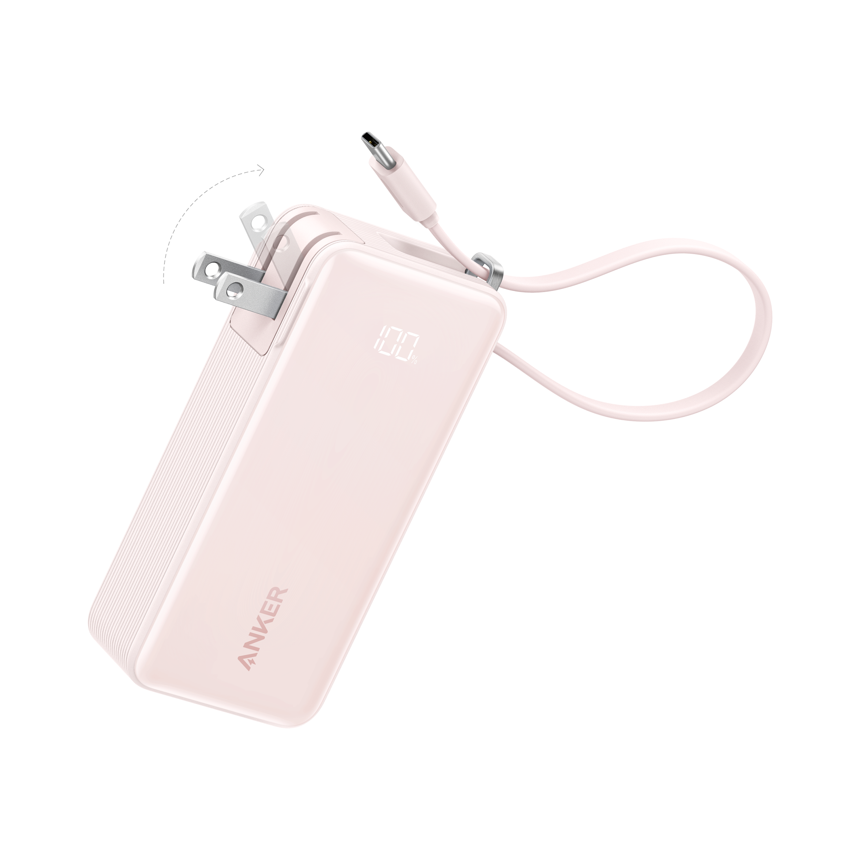 Anker Power Bank (10K, Fusion, Built-In Cable) A7 Built-In USB-C Cable / Pastel Pink