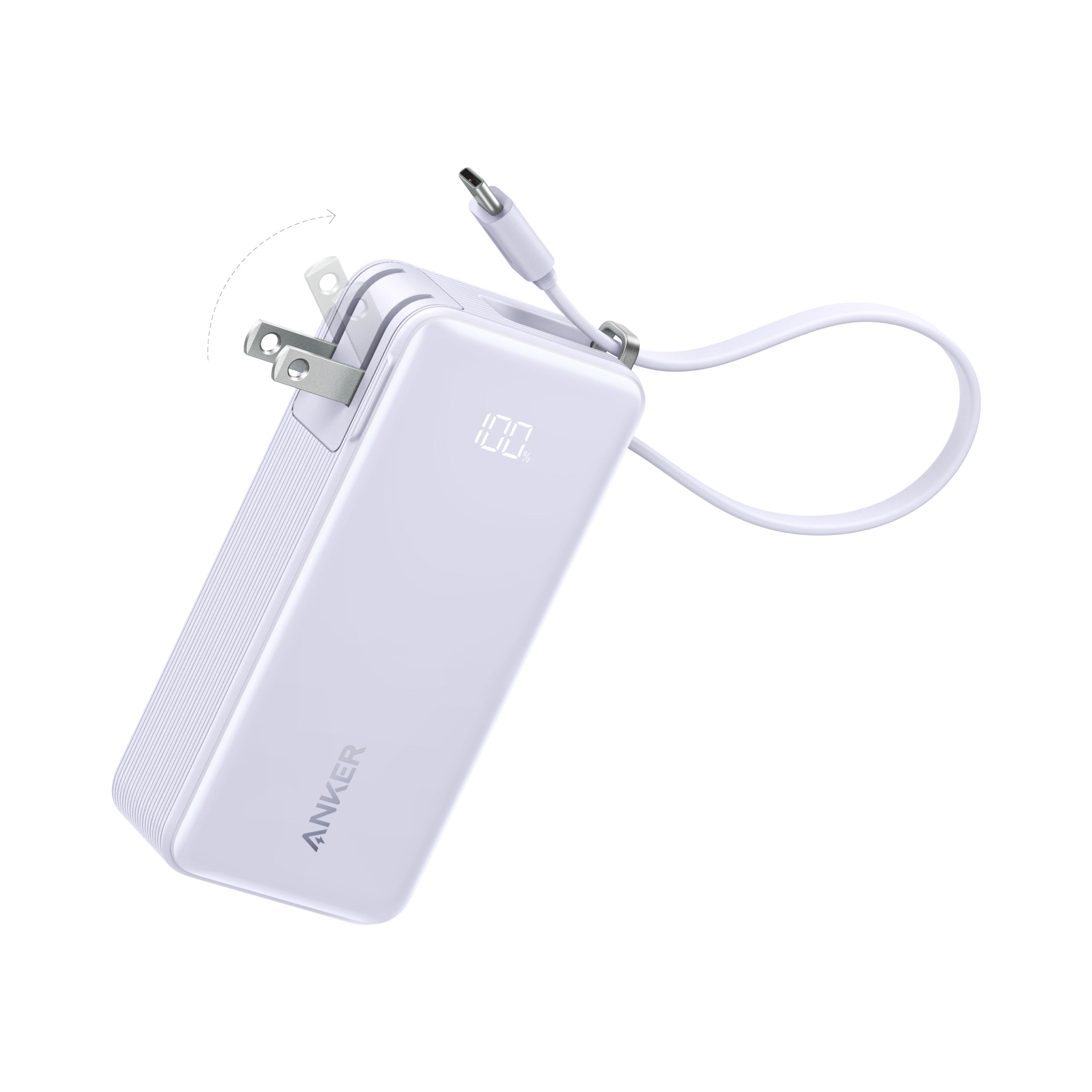 Anker Power Bank (10K, Fusion, Built-In Cable) A7 Built-In USB-C Cable / Lilac Purple