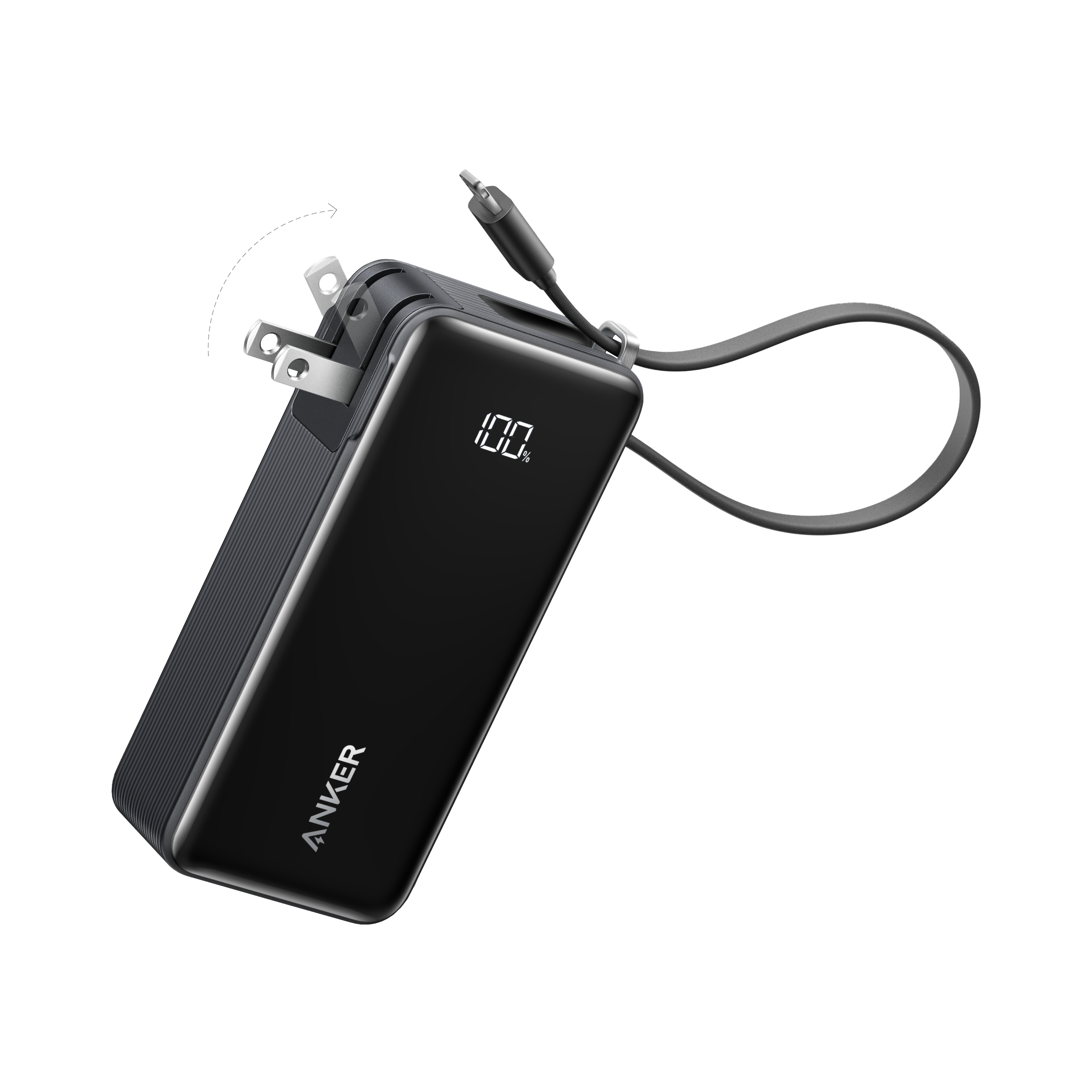 Anker Power Bank (10K, Fusion, Built-In Cable) A7 Built-In Lightning Cable / Truffle Black