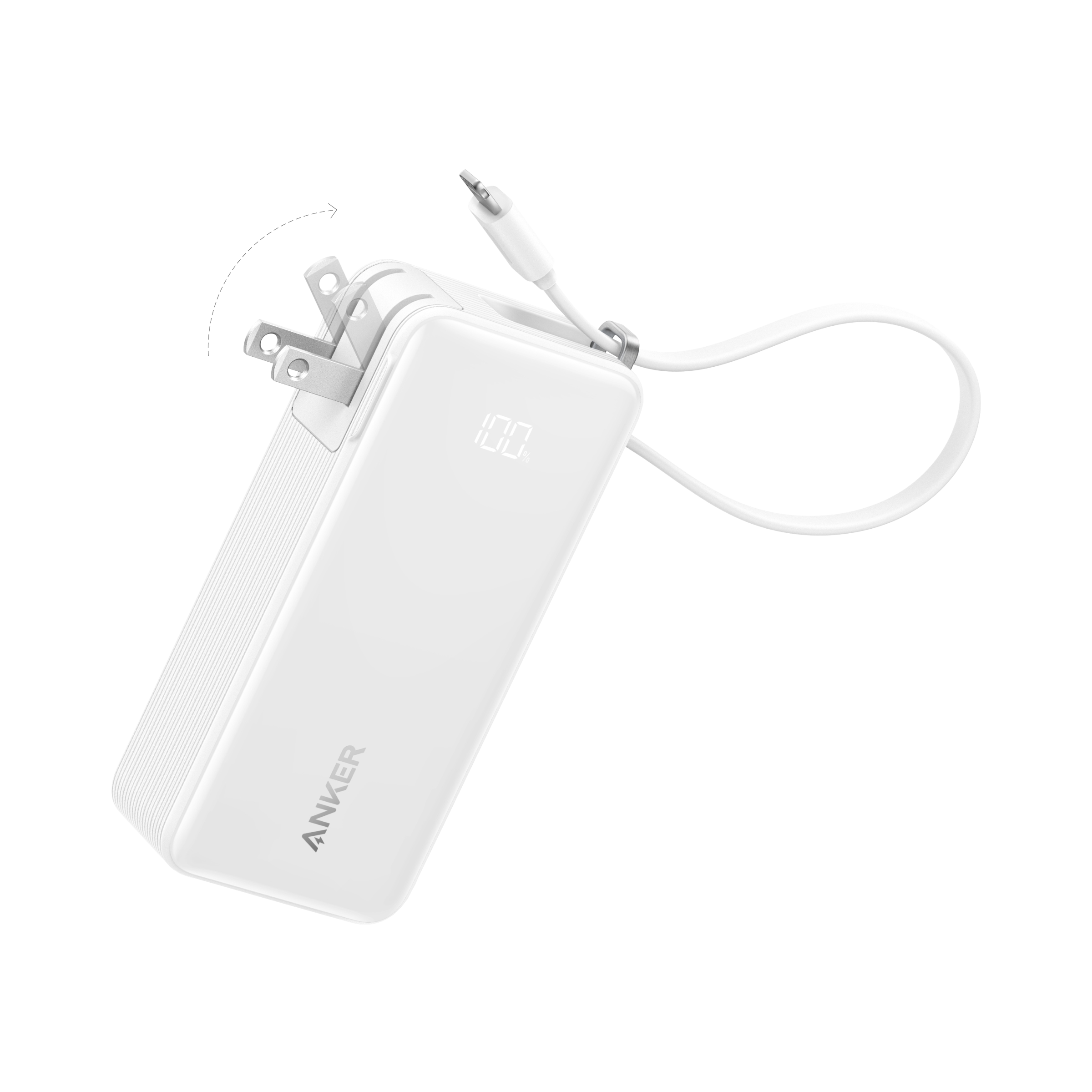 Anker Power Bank (10K, Fusion, Built-In Cable) A7 Built-In Lightning Cable / Classic White