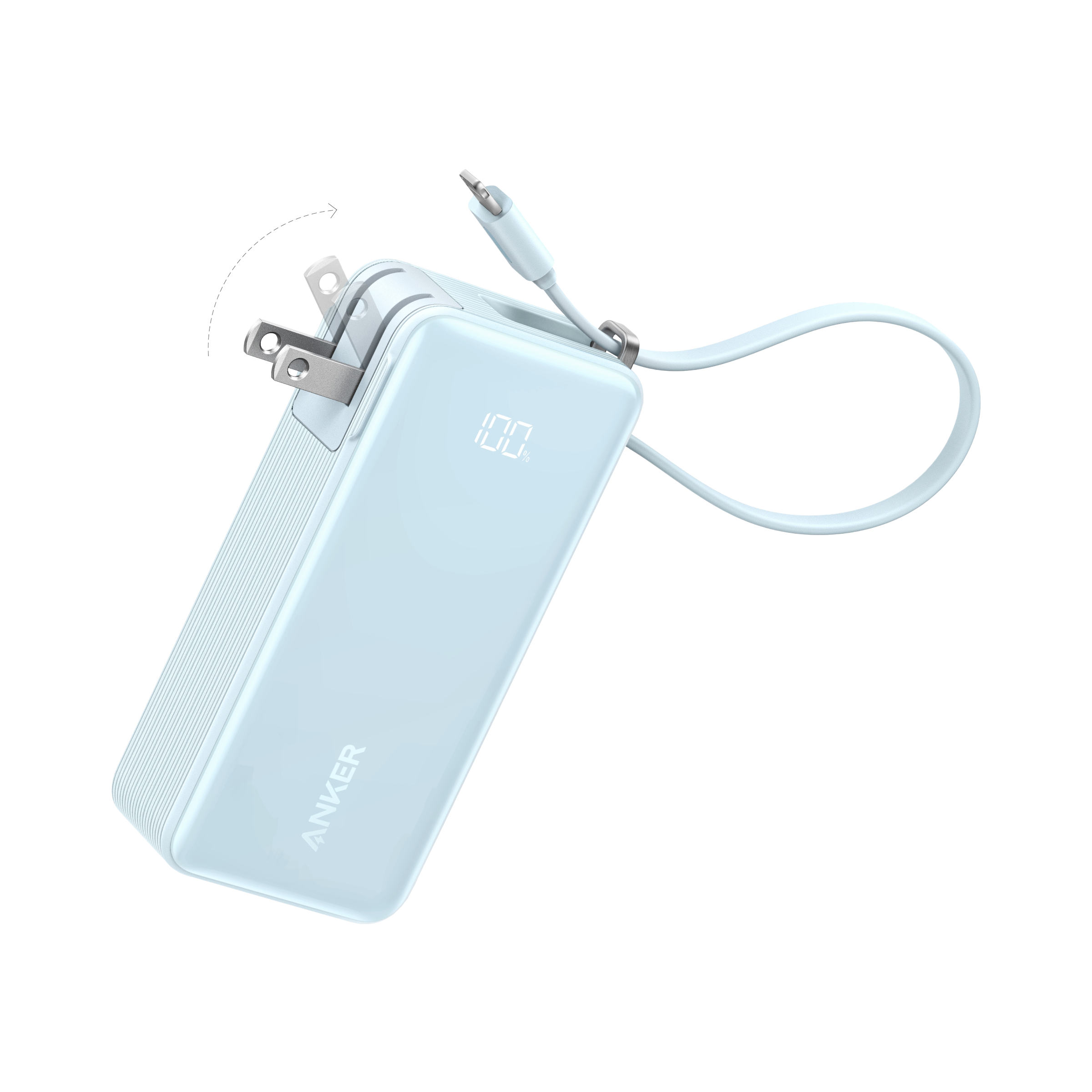 Anker Power Bank (10K, Fusion, Built-In Cable) A7 Built-In Lightning Cable / Ice Lake Blue