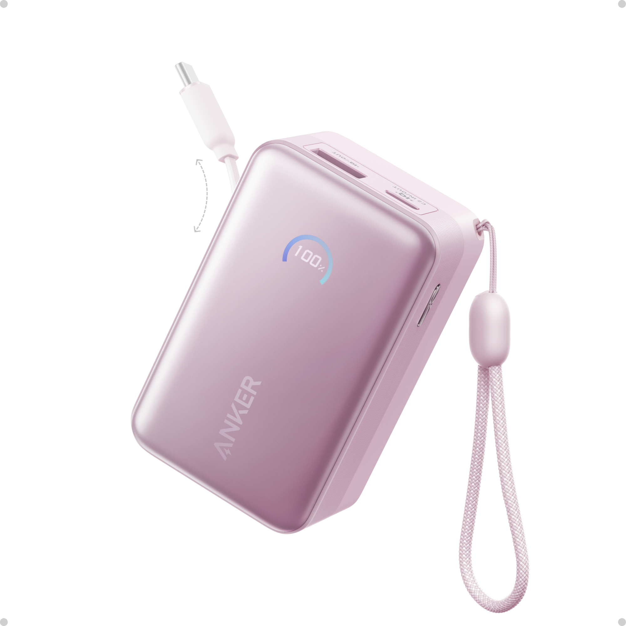 Anker Nano Power Bank (10K, 45W, Built-In Retractable USB-C Cable) A0 Pink Aura