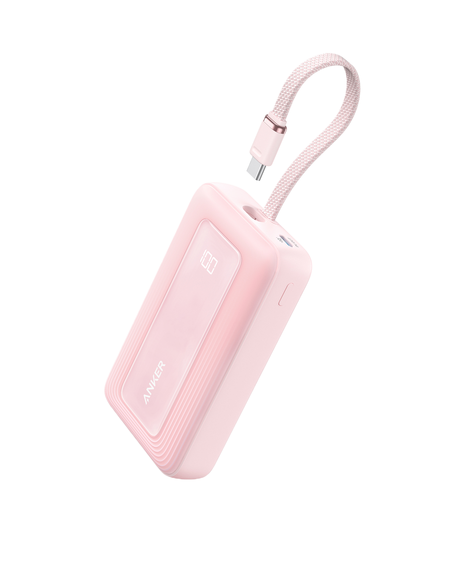 Anker Zolo Power Bank (10K, 30W) with a 5.4-inch (13.7 cm) built-in USB-C cable. V0 Coral Pink
