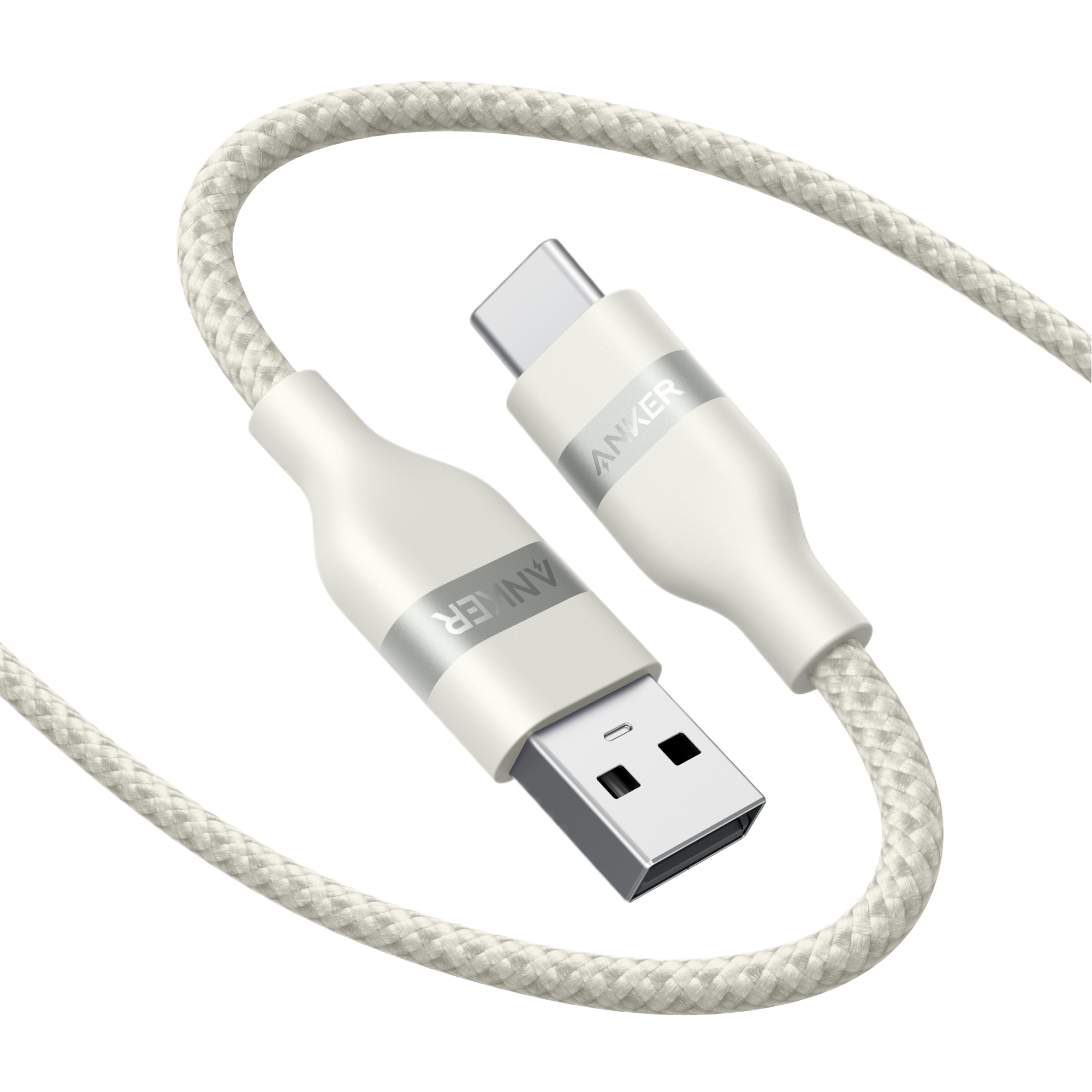 Anker USB-A to USB-C Cable (3 ft/6 ft, Upcycled-Braided) N9 White / 6 ft