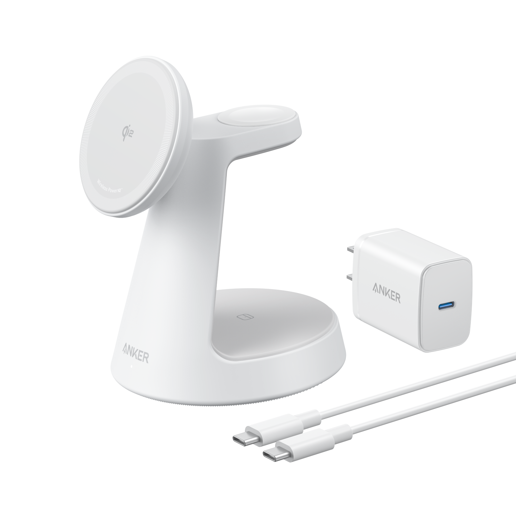 Anker with wireless charging stand and USB-C cable for quick setup.