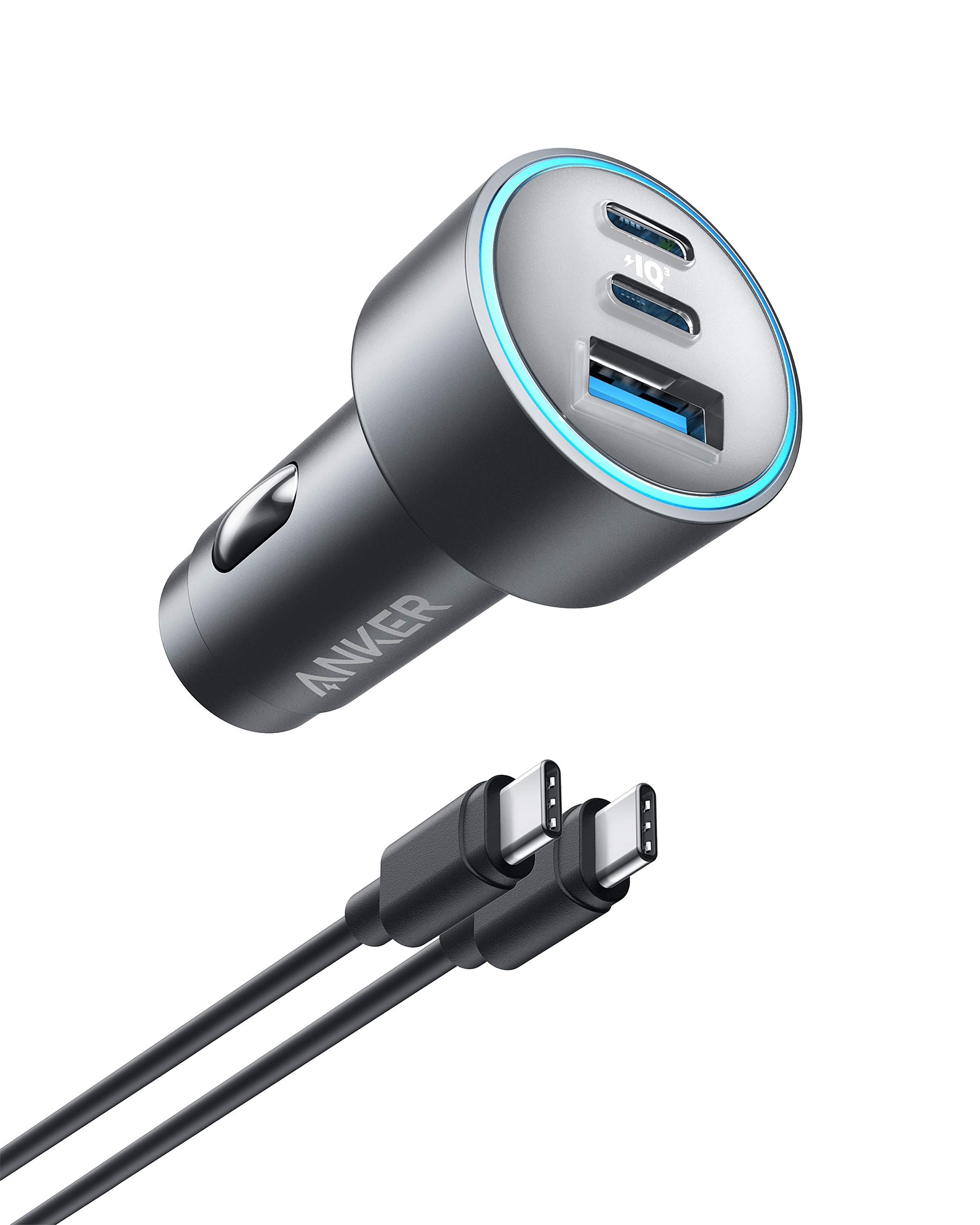 Anker dual port car charger with cables for fast charging