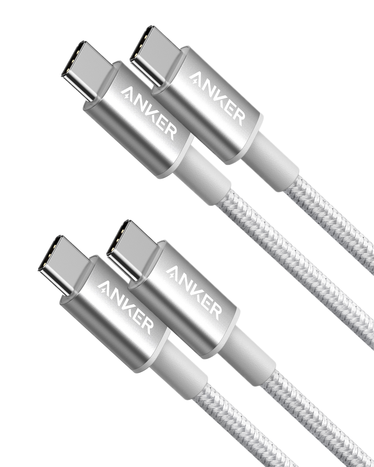 2-Pack New Nylon USB C to USB C Cable (3.3ft 60W) Y2 Silver