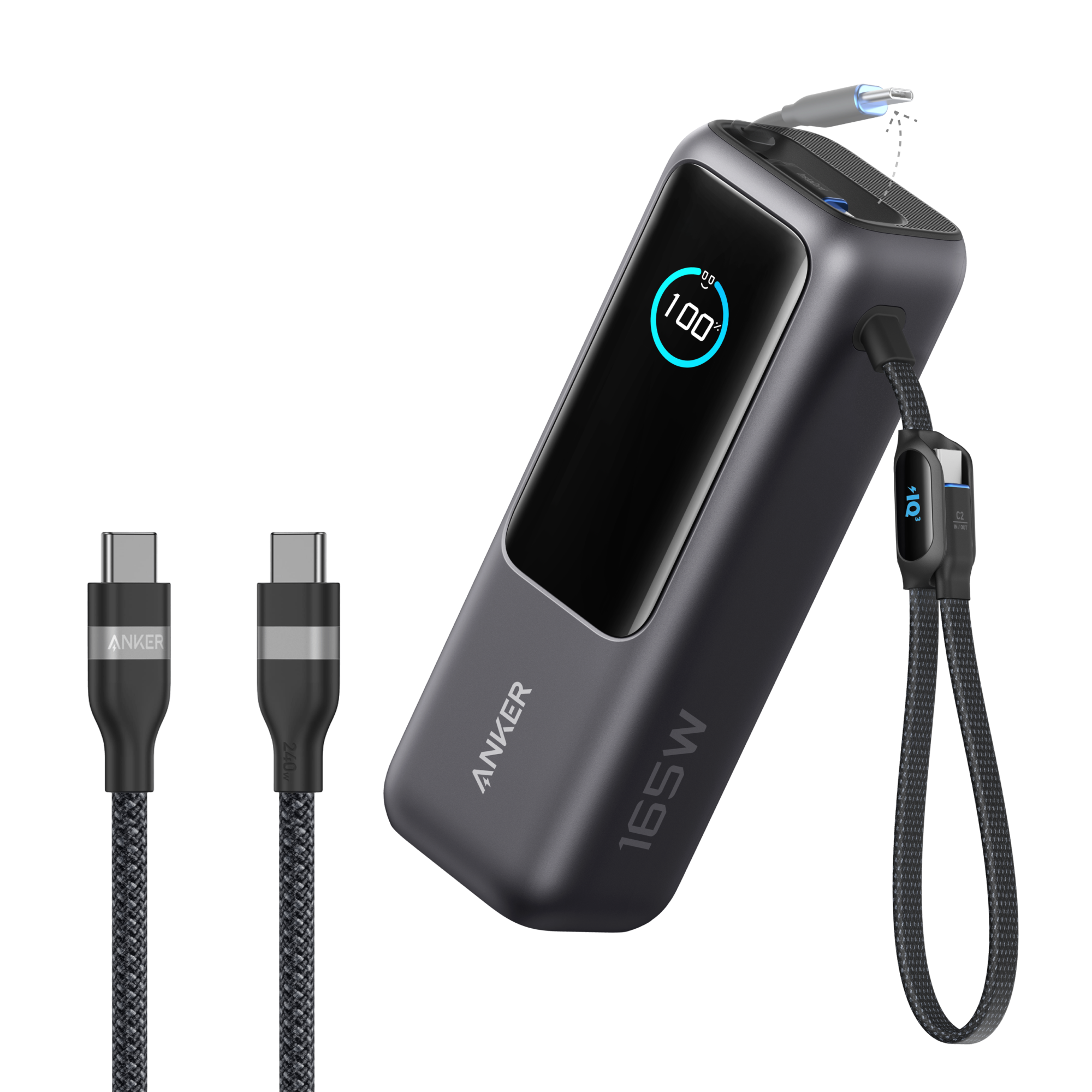 Anker Laptop Power Bank (25K, 165W, Built-In and Retractable Cables) Z5 Space Black / Power Bank + 3ft Cable