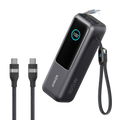 Anker Laptop Power Bank (25K, 165W, Built-In and Retractable Cables) and Anker USB-C to USB-C Cable (6 ft, 240W, Upcycled-Braided) Z5 Black / Power Bank + 3ft Cable