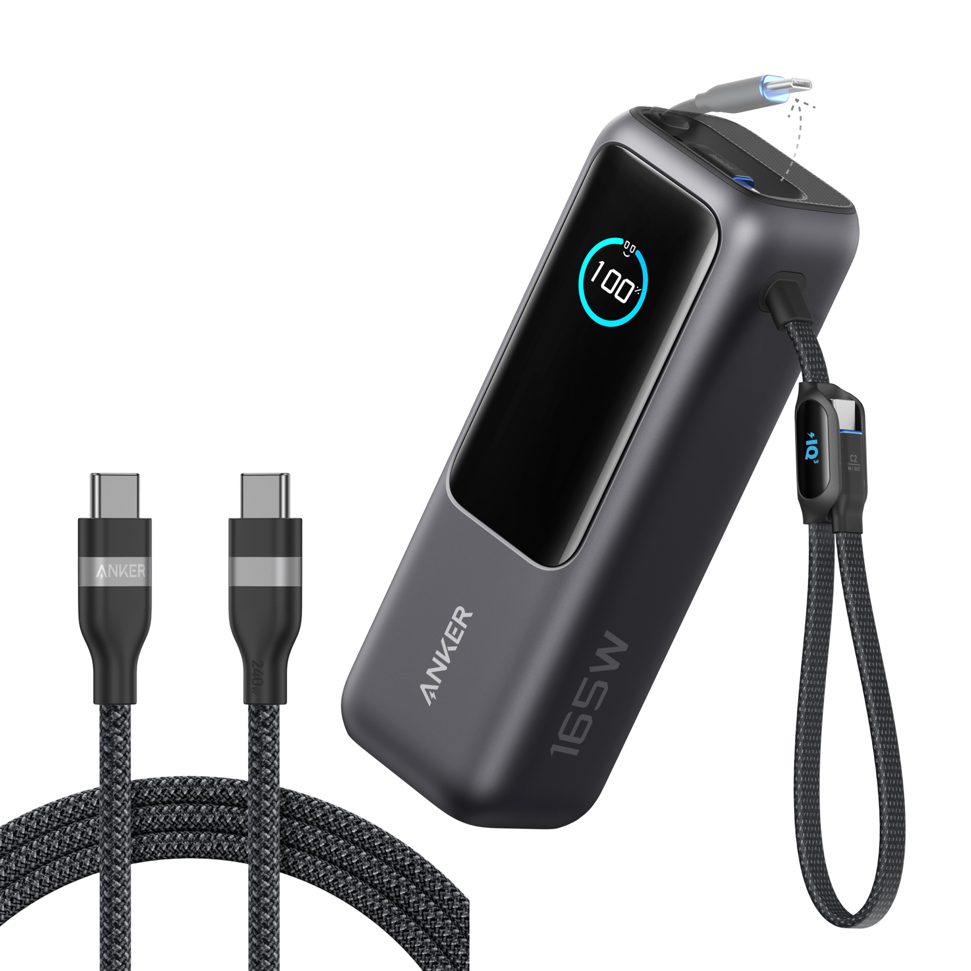 Anker Laptop Power Bank (25K, 165W, Built-In and Retractable Cables) Z5 Space Black / Power Bank + 6ft Cable