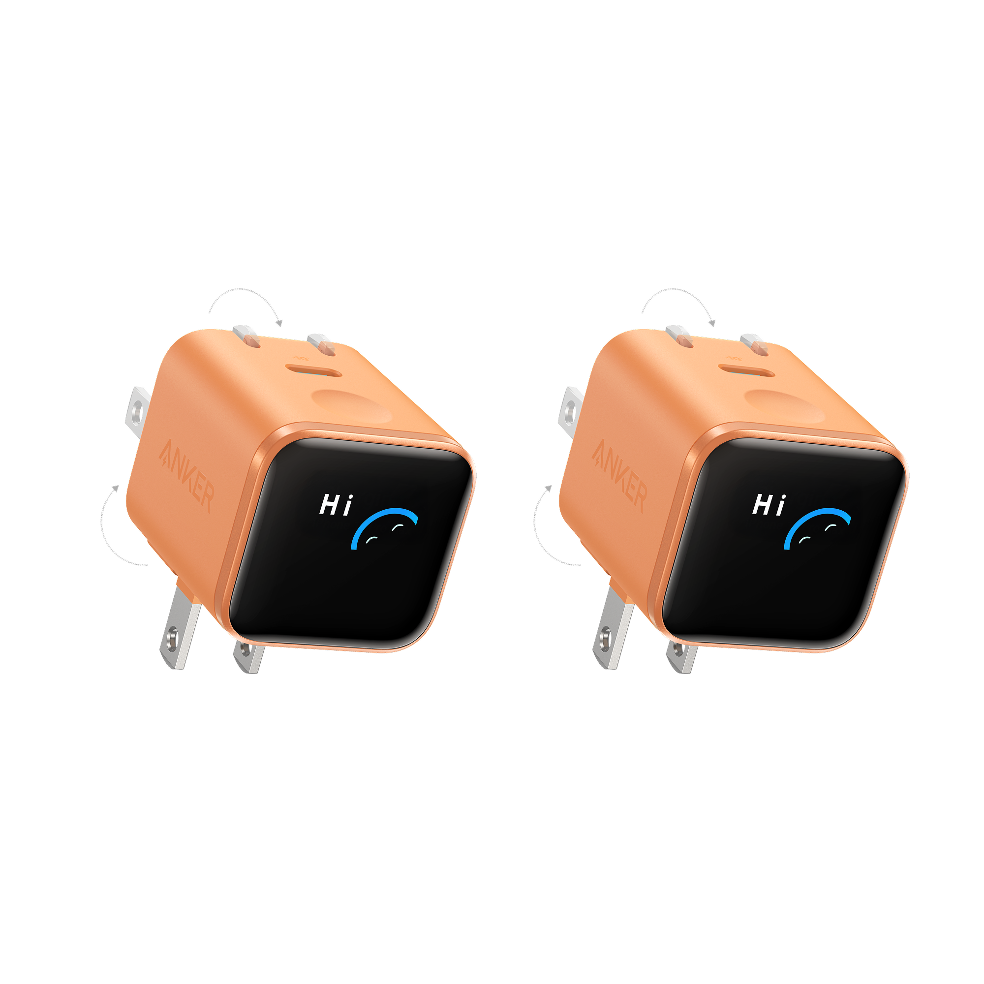 Anker Nano Charger (45W, Smart Display, 180° Foldable, 2-Pack) T7 Orange