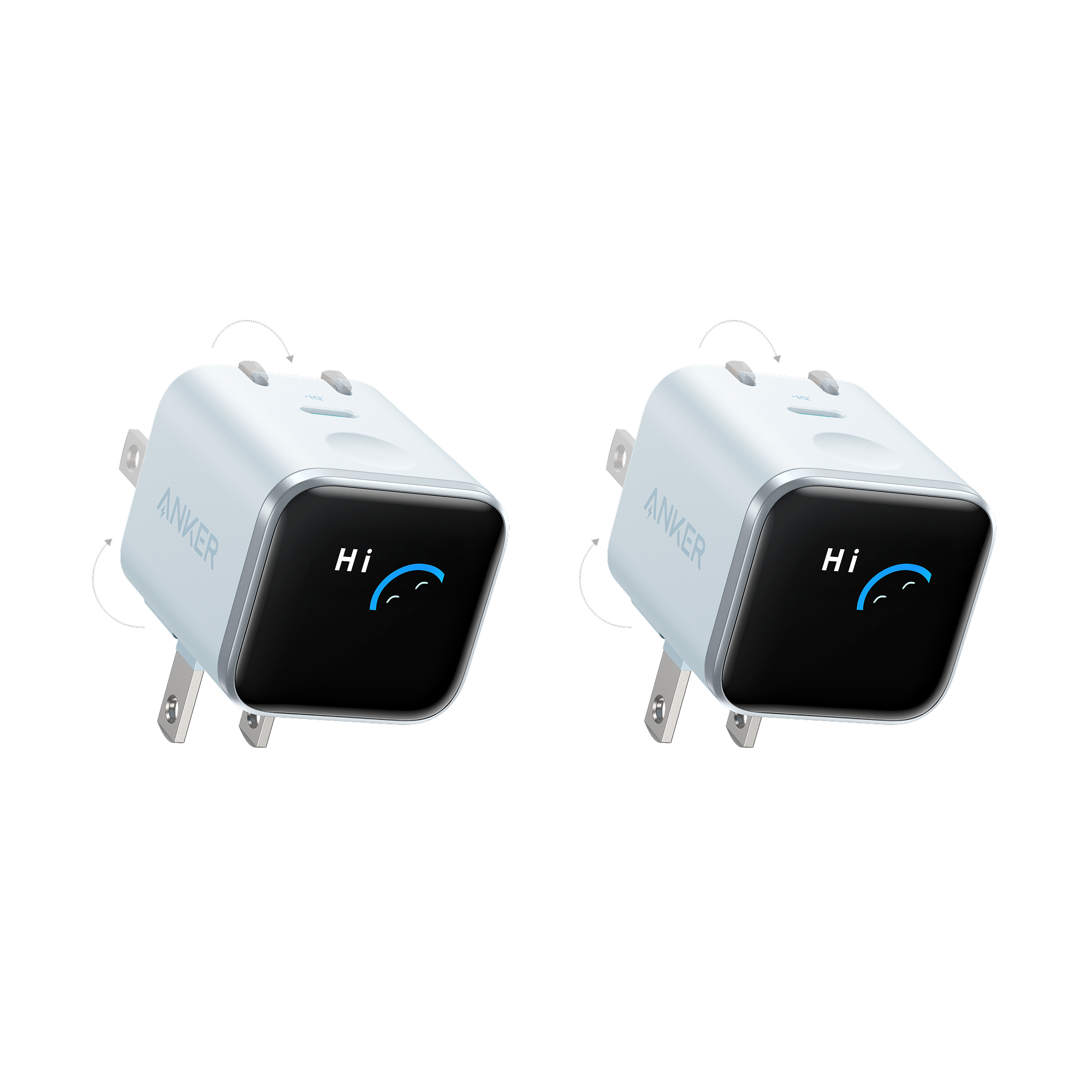 Anker Nano Charger (45W, Smart Display, 180° Foldable, 2-Pack) T7 Misty Blue