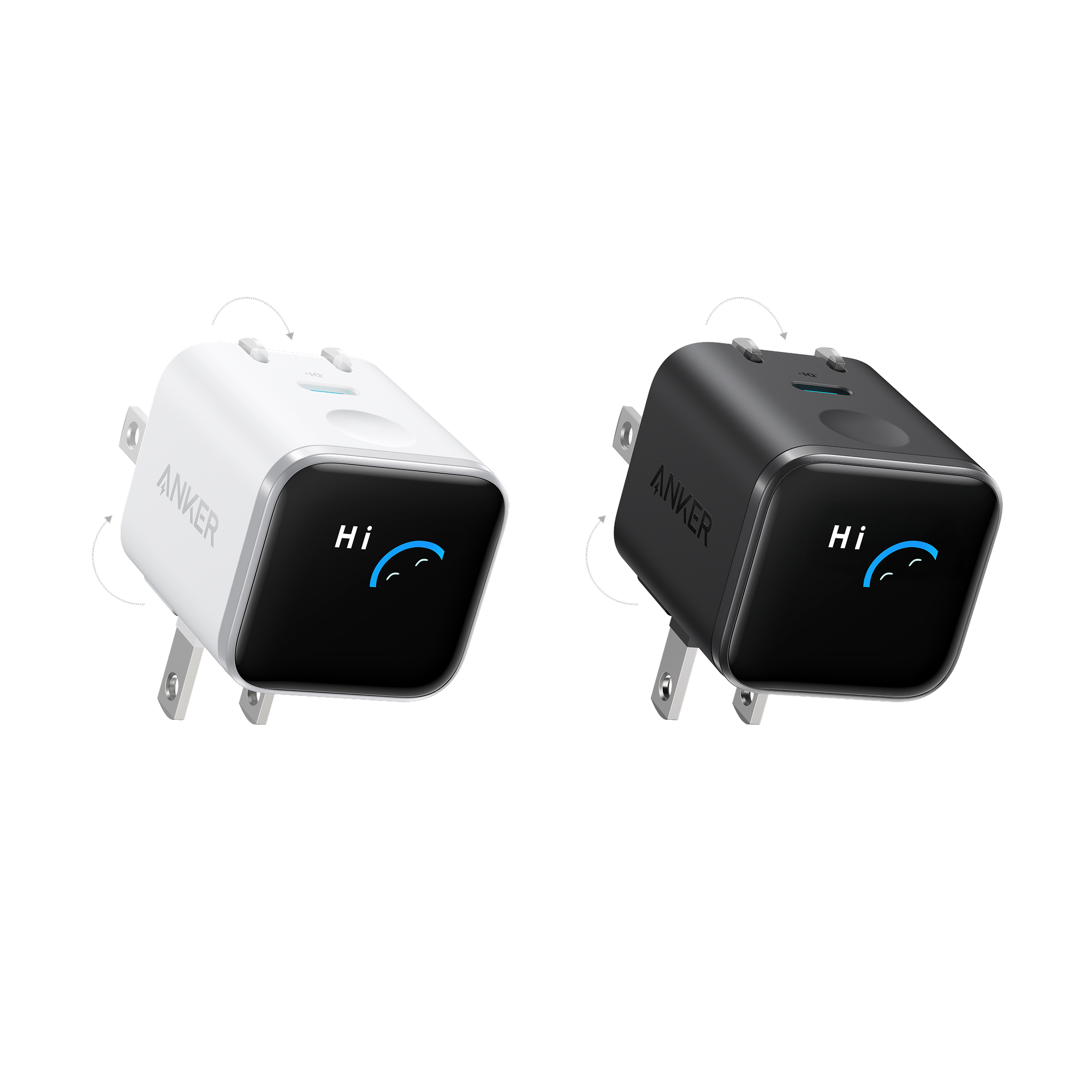 Anker Nano Charger (45W, Smart Display, 180° Foldable) J1 White + Black | 1-Pack Each