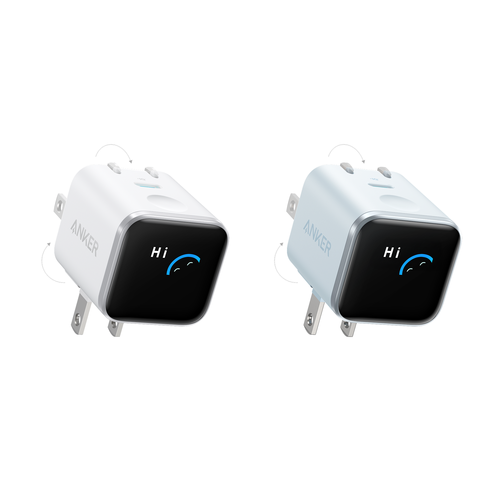 Anker Nano Charger (45W, Smart Display, 180° Foldable) J1 White + Blue | 1-Pack Each