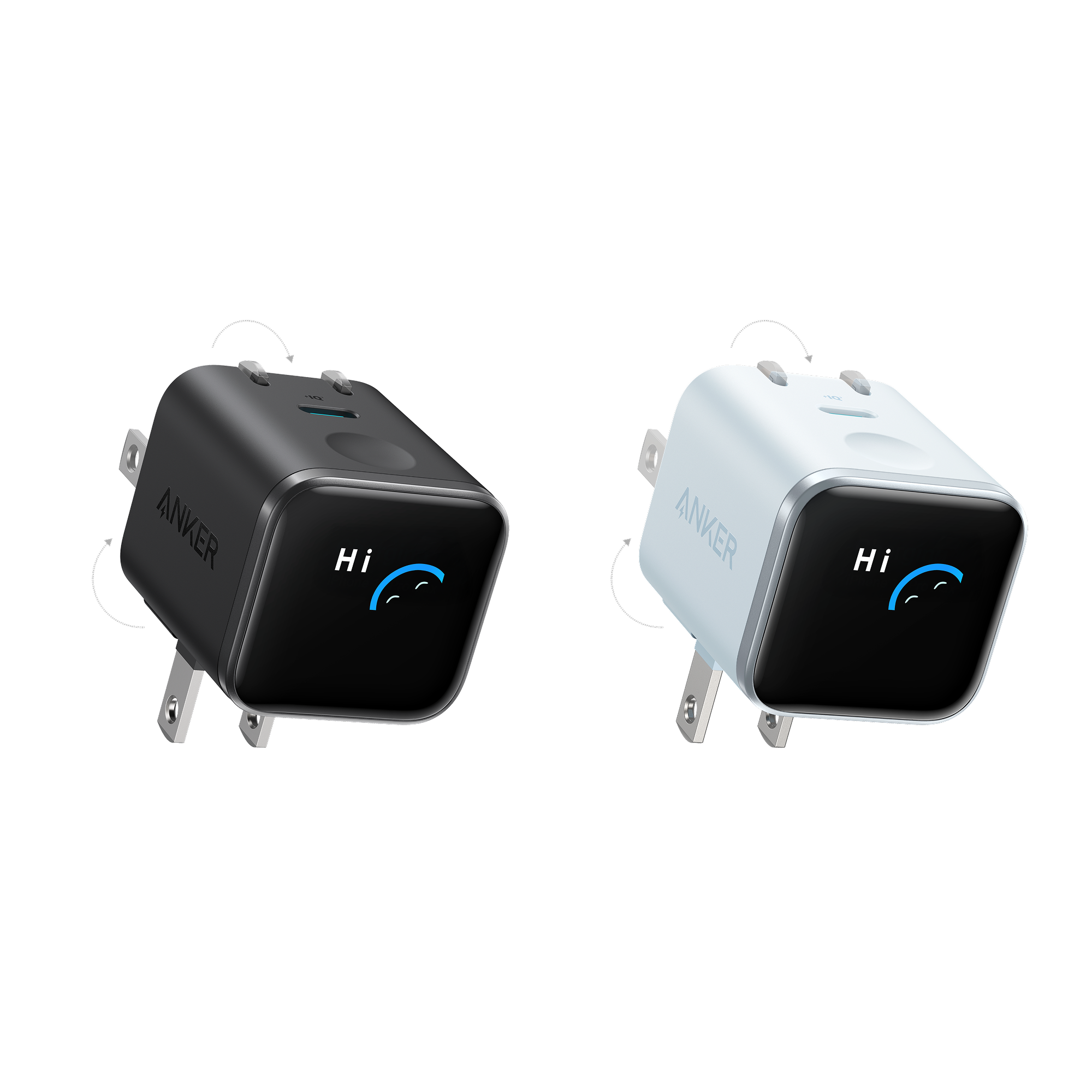 Anker Nano Charger (45W, Smart Display, 180° Foldable) J1 Black + Blue | 1-Pack Each