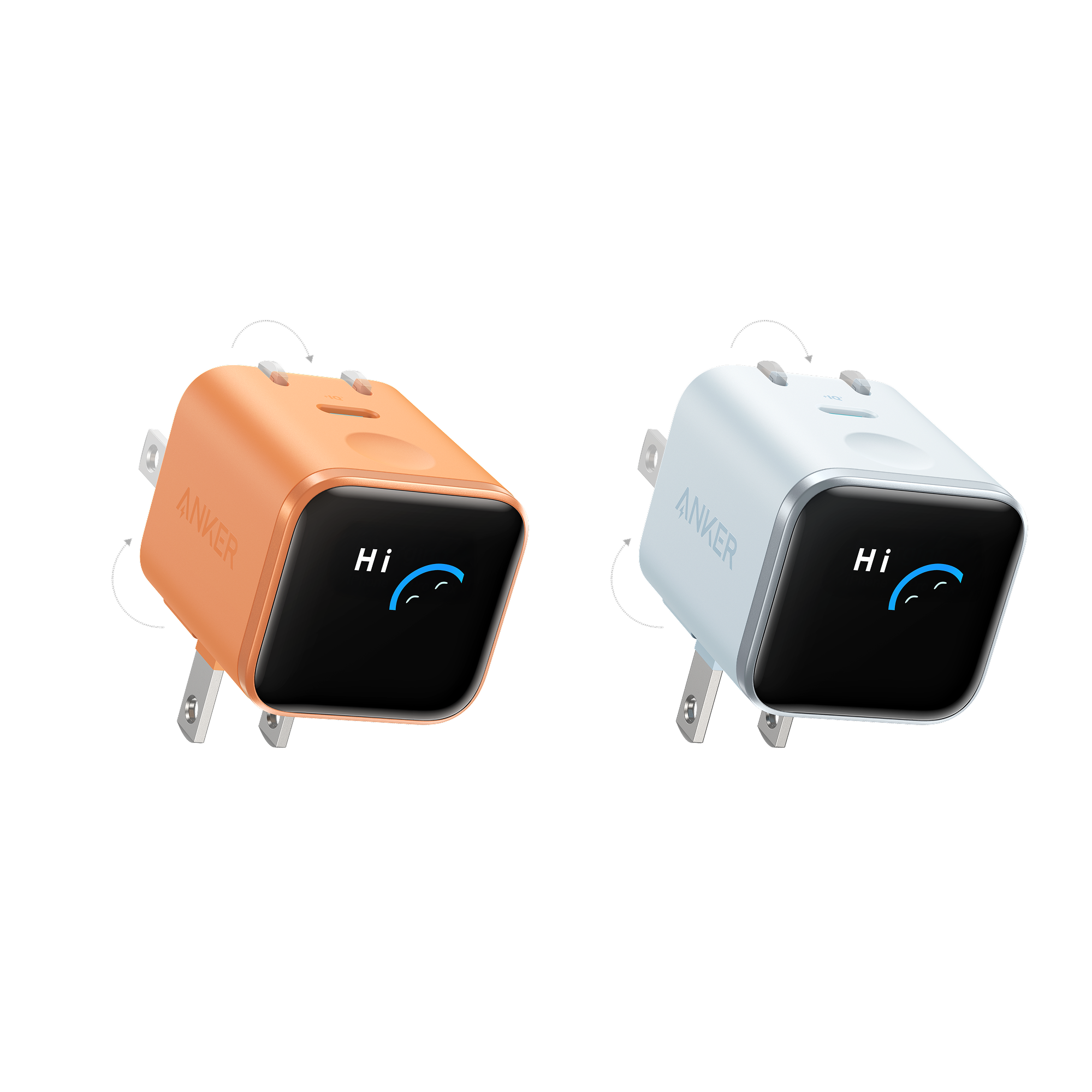 Anker Nano Charger (45W, Smart Display, 180° Foldable) J1 Orange + Blue | 1-Pack Each