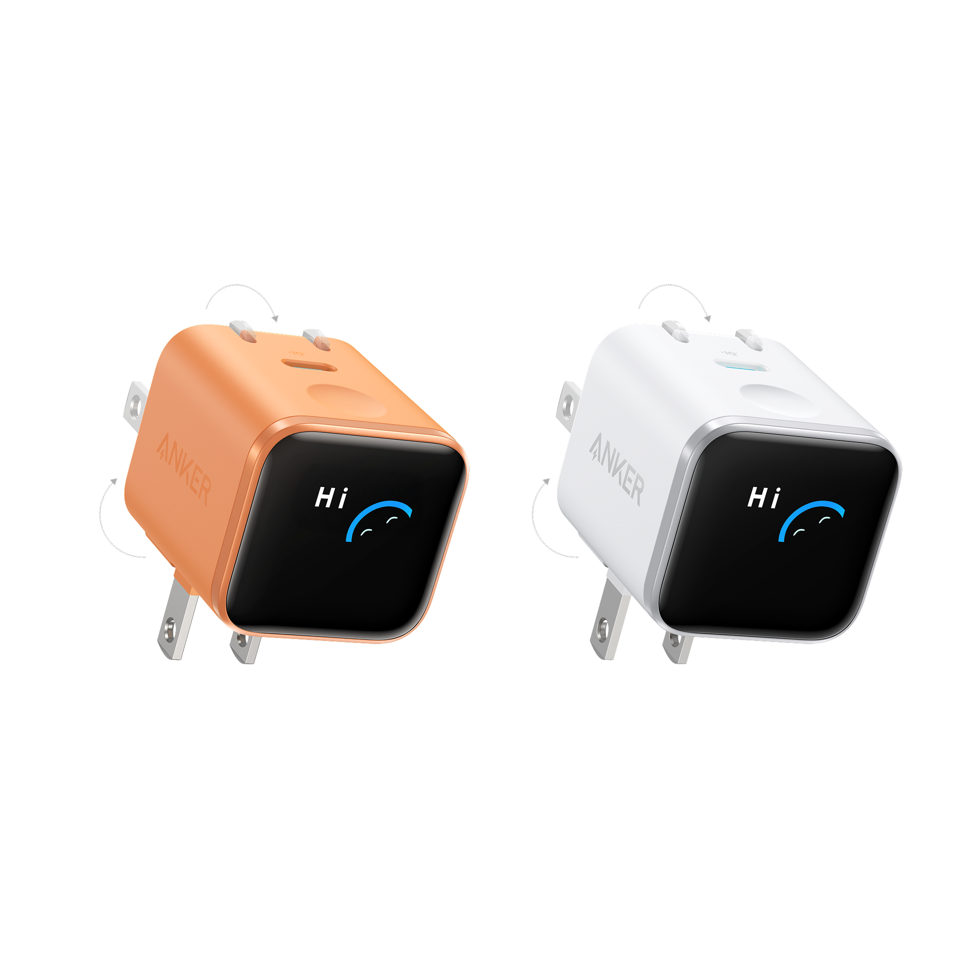 Anker Nano Charger (45W, Smart Display, 180° Foldable) J1 Orange + White | 1-Pack Each