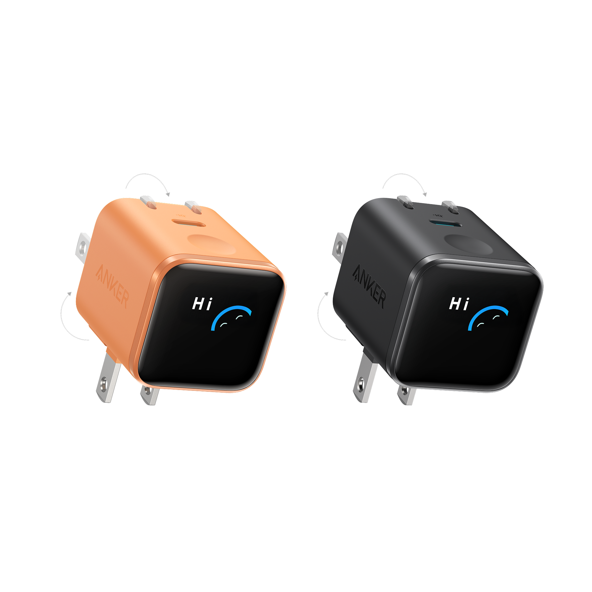Anker Nano Charger (45W, Smart Display, 180° Foldable) J1 Orange + Black | 1-Pack Each