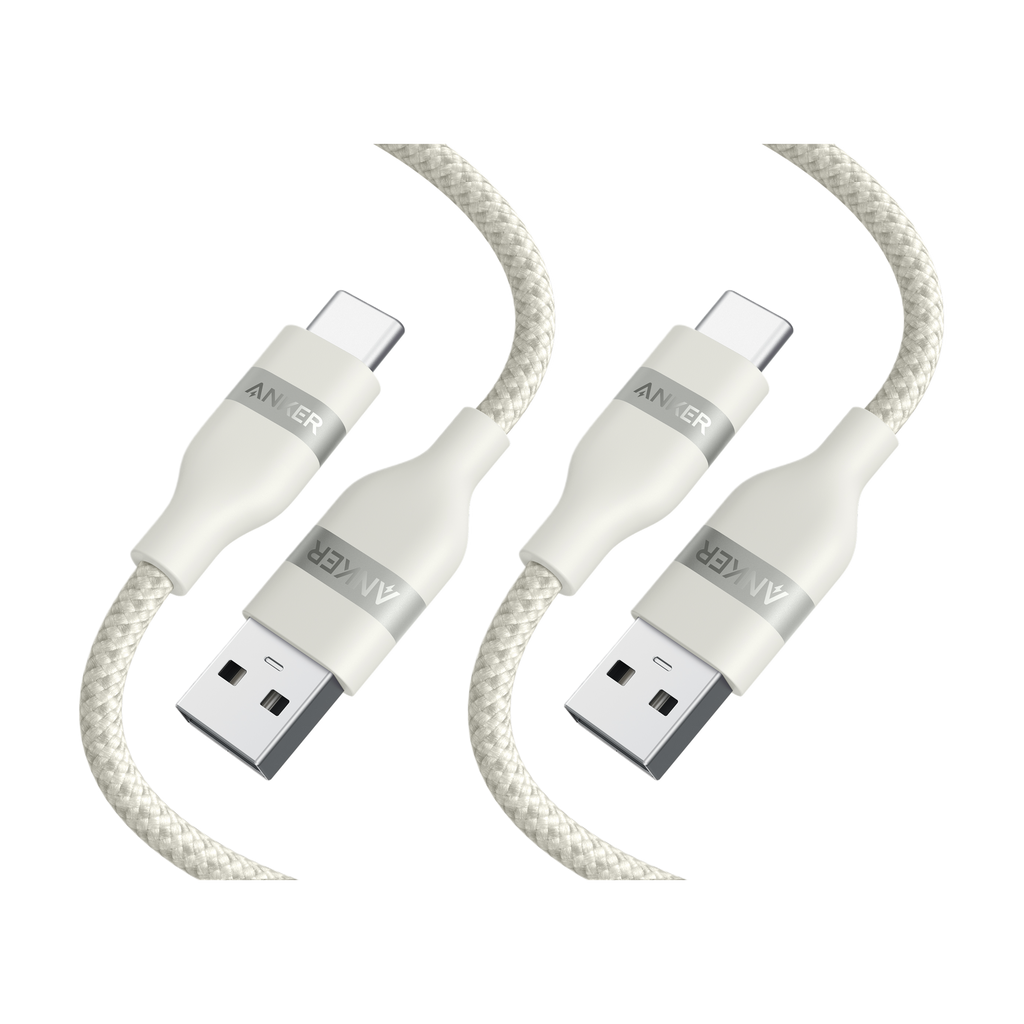 Anker USB-A to USB-C Cable (3 ft, Upcycled-Braided, 2 Pack） G0 White / 2 × 3 ft