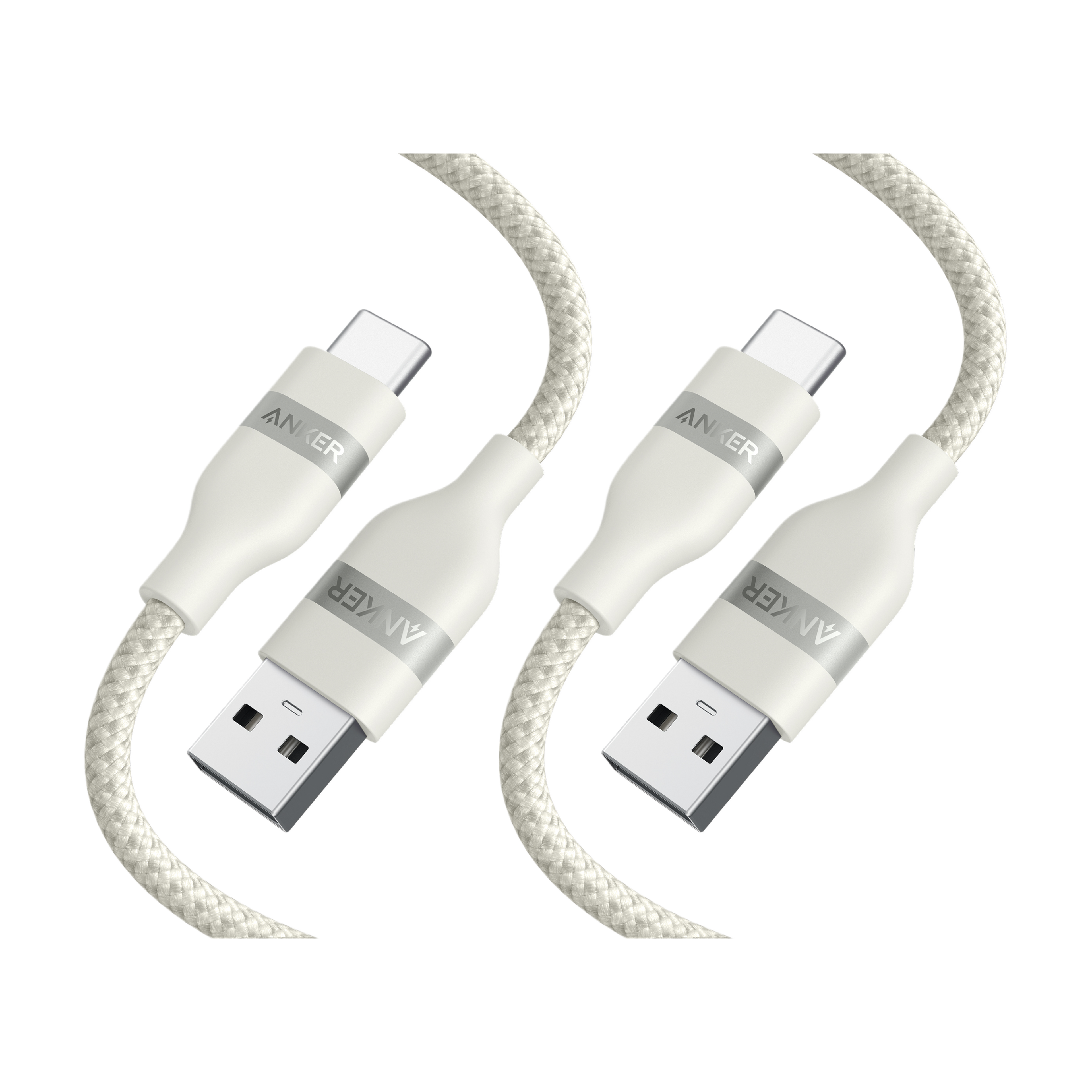 Anker USB-A to USB-C Cable (3 ft, Upcycled-Braided, 2 Pack） G0 White / 2 × 3 ft