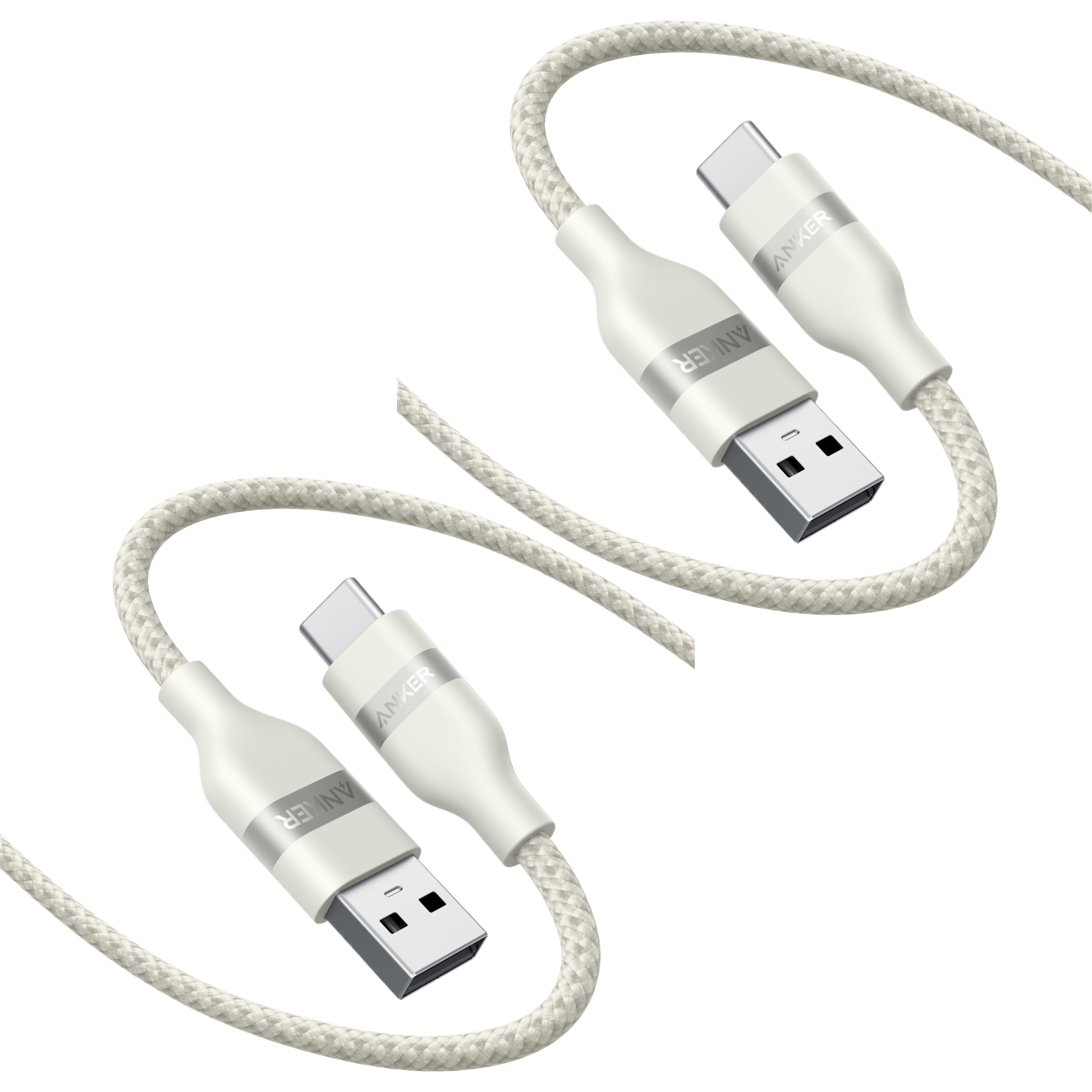 Anker USB-A to USB-C Cable (3 ft, Upcycled-Braided, 2 Pack） G0 White / 2 × 6 ft