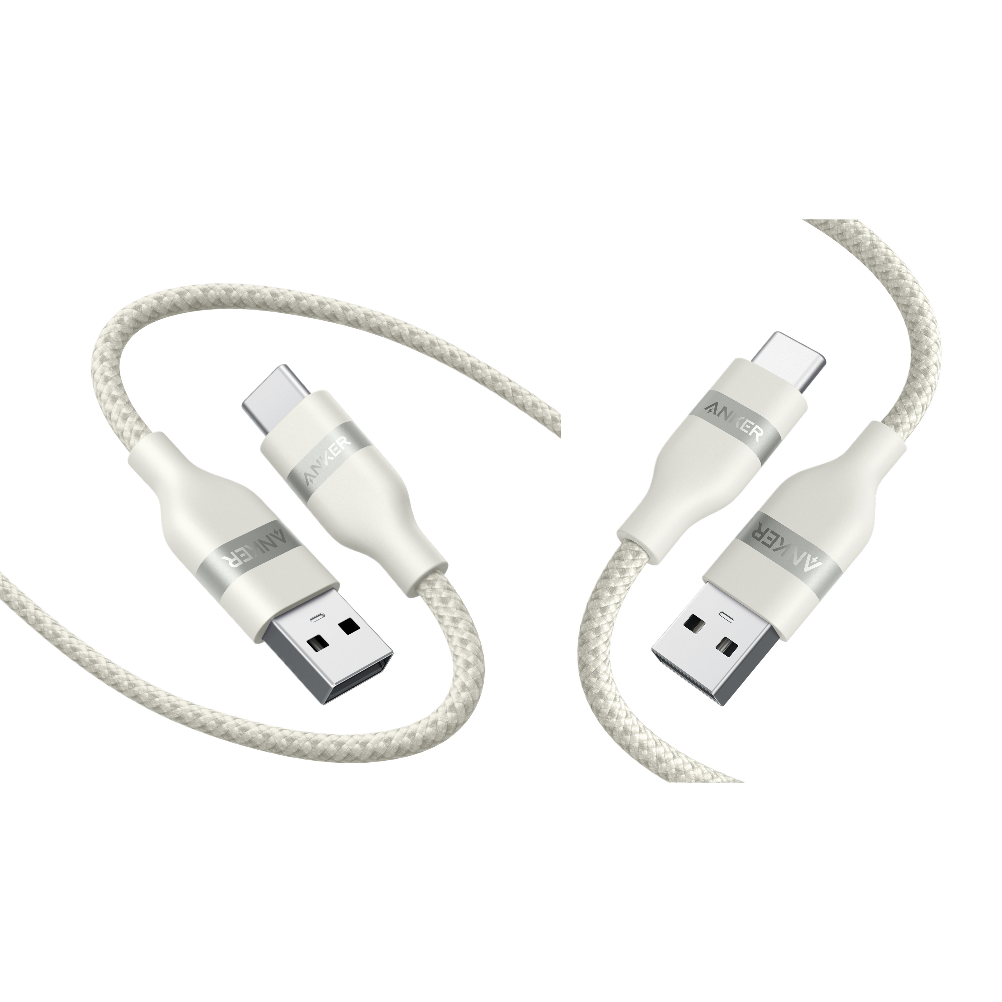 Anker USB-A to USB-C Cable (3 ft, Upcycled-Braided, 2 Pack） G0 White / 3 ft × 6 ft