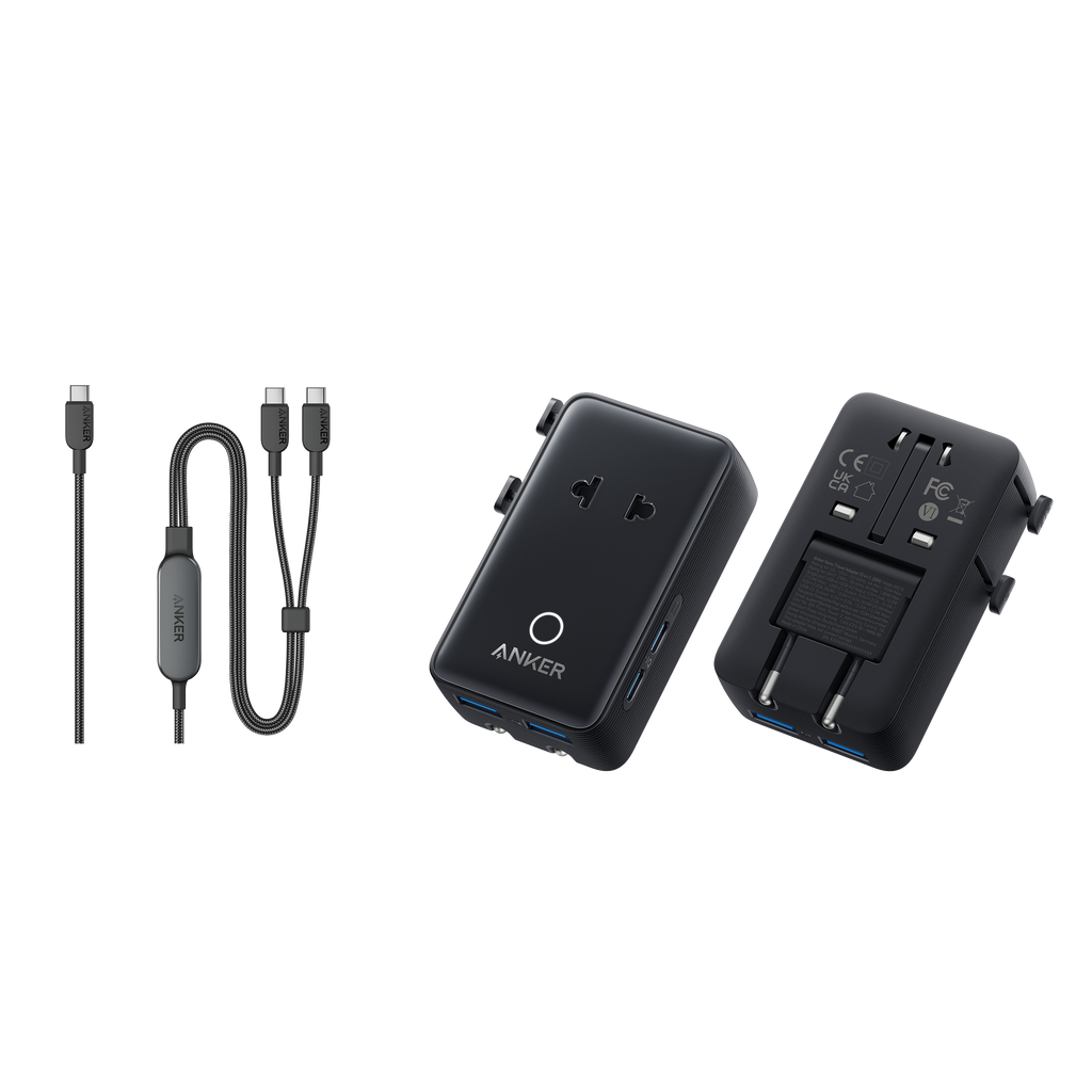 Anker Nano Travel Adapter (5-in-1, 20W, 1-Pack) and Anker 140W 2-in-1 USB-C to USB-C Cable