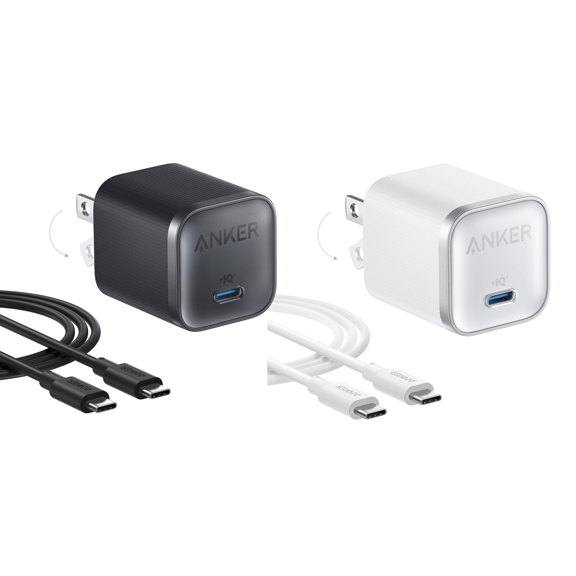 Anker Nano Charger (45W) with USB-C to USB-C Cable 2-Pack V0 Black and White