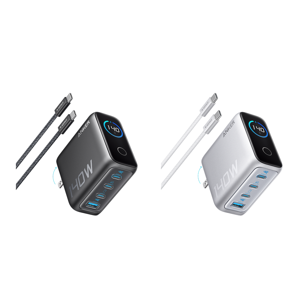 Anker Charger (140W, 4-Port, PD 3.1) with USB-C Cable(2-pack) V3 Dark Gray+Silver
