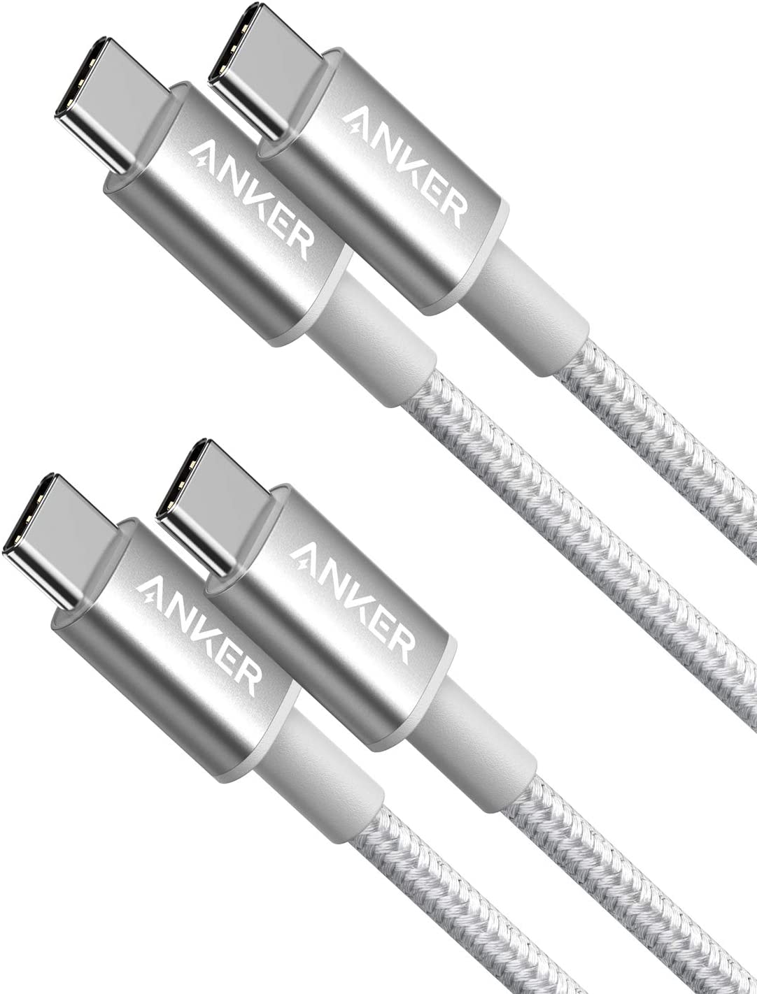 2-Pack Anker New Nylon USB-C to USB-C Cable (3 ft / 6 ft, 60W) T5 Silver / 3ft