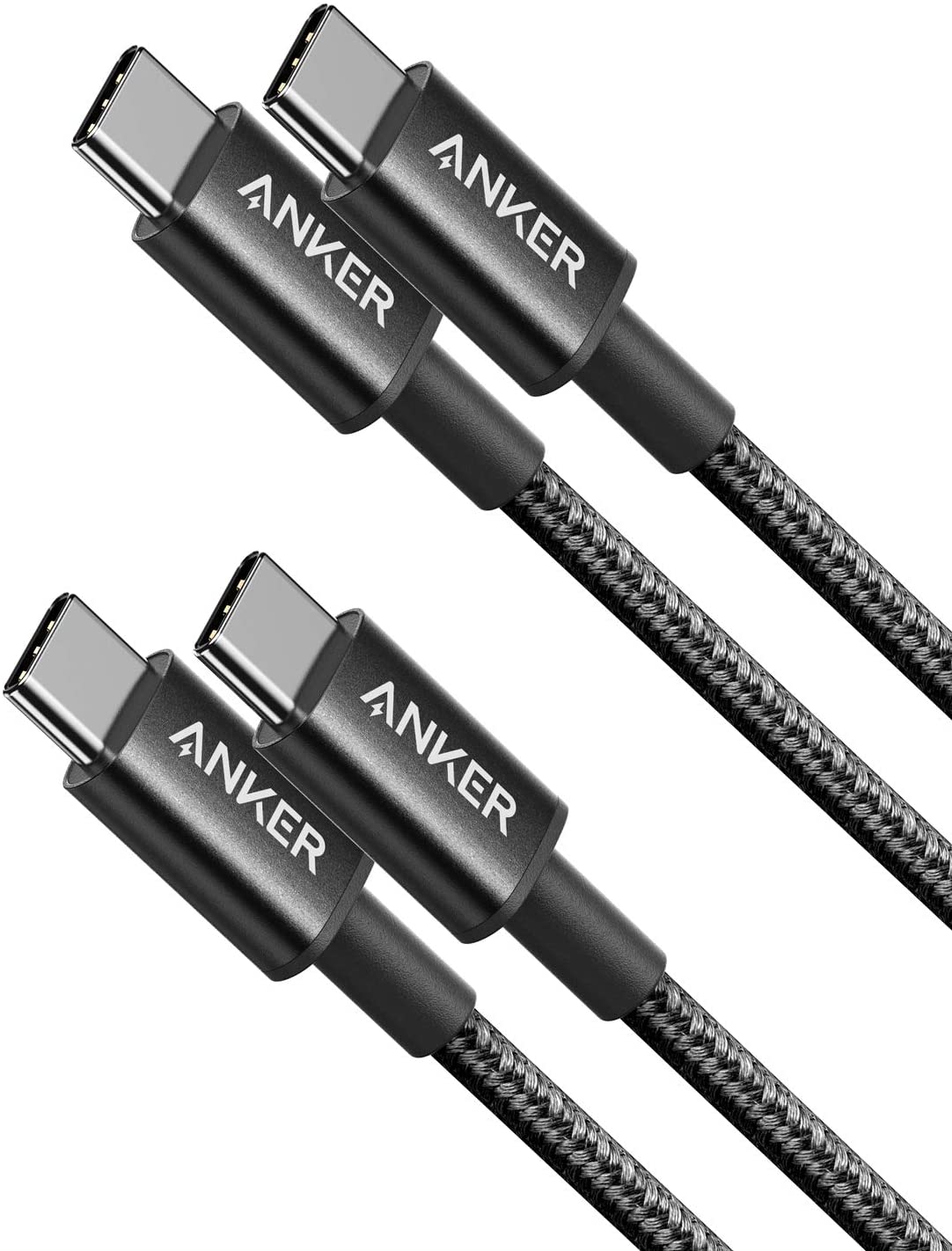 2-Pack Anker New Nylon USB-C to USB-C Cable (3 ft / 6 ft, 60W) T5 Black / 3ft