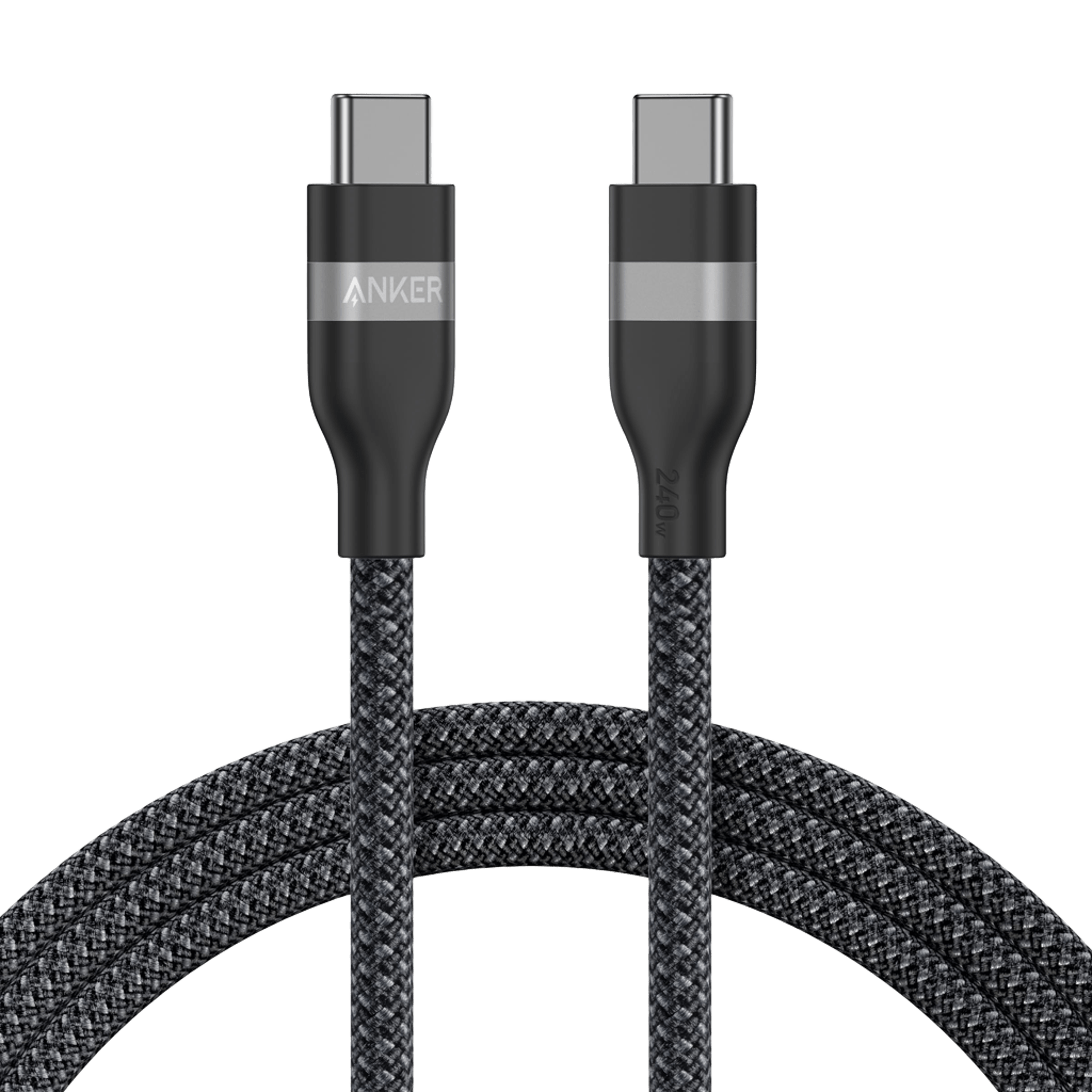 Anker USB-C to USB-C Cable (3 ft / 6 ft, 240W, Upcycled-Braided) W3 6 ft / Black Stone