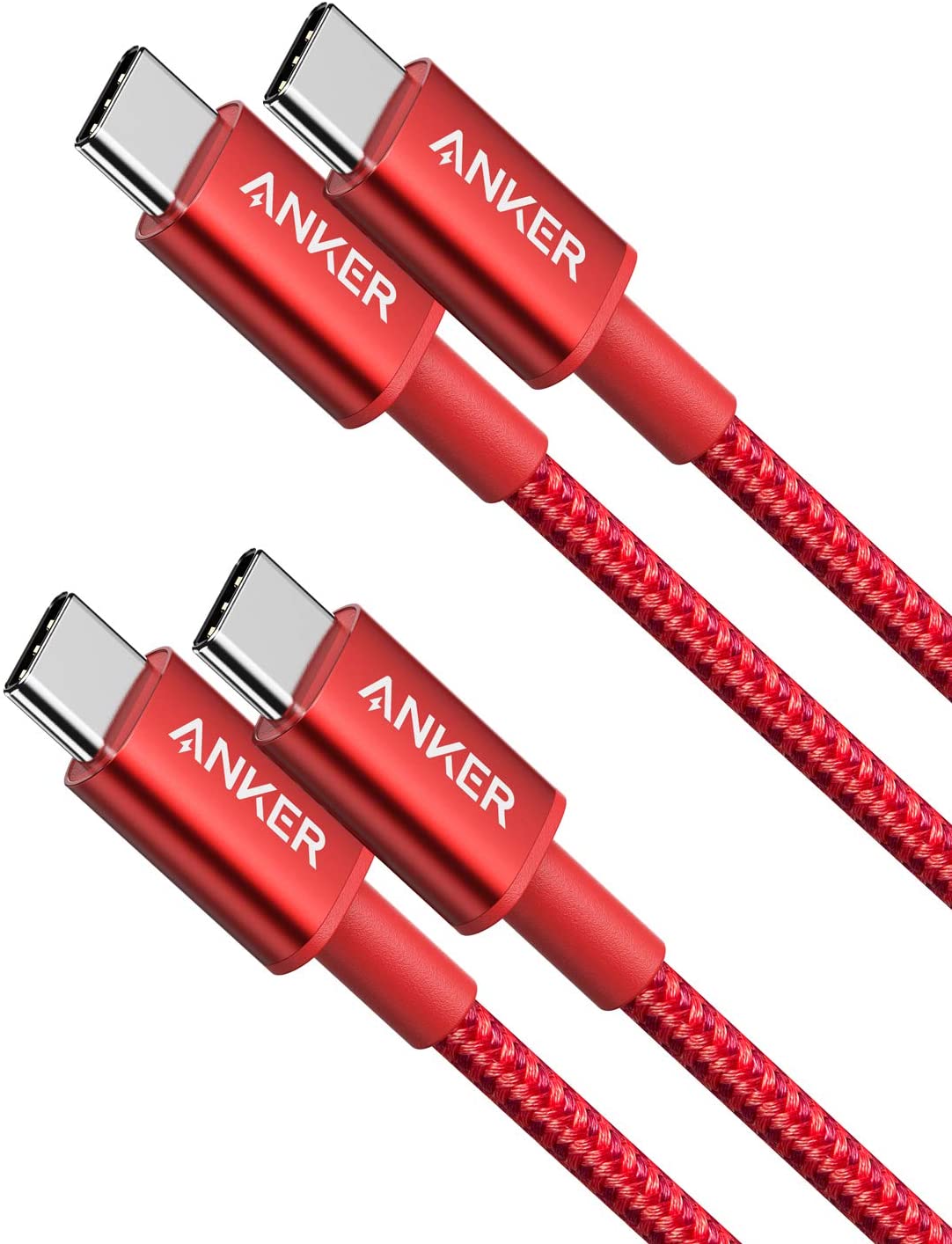 2-Pack Anker New Nylon USB-C to USB-C Cable (3 ft / 6 ft, 60W) T5 Red / 3ft