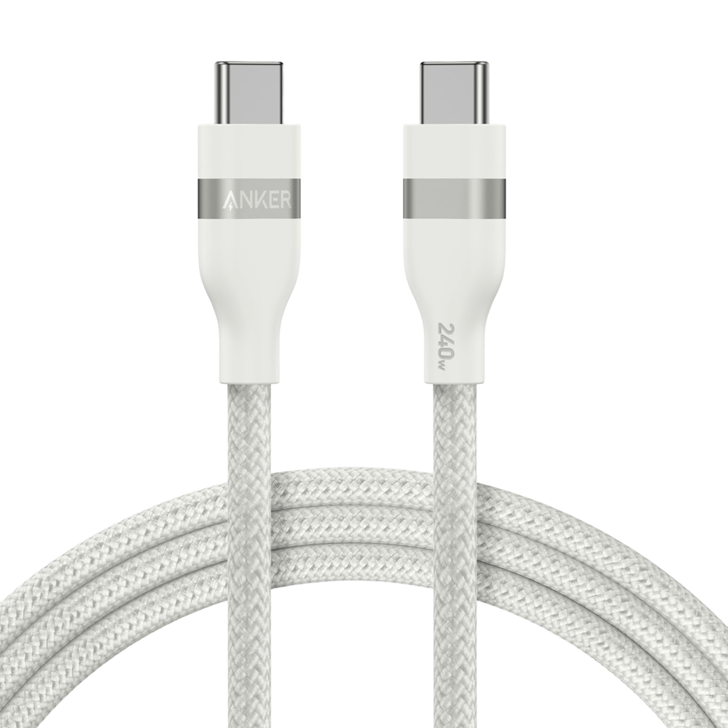 Anker USB-C to USB-C Cable (3 ft / 6 ft, 240W, Upcycled-Braided) W3 6 ft / Shell White