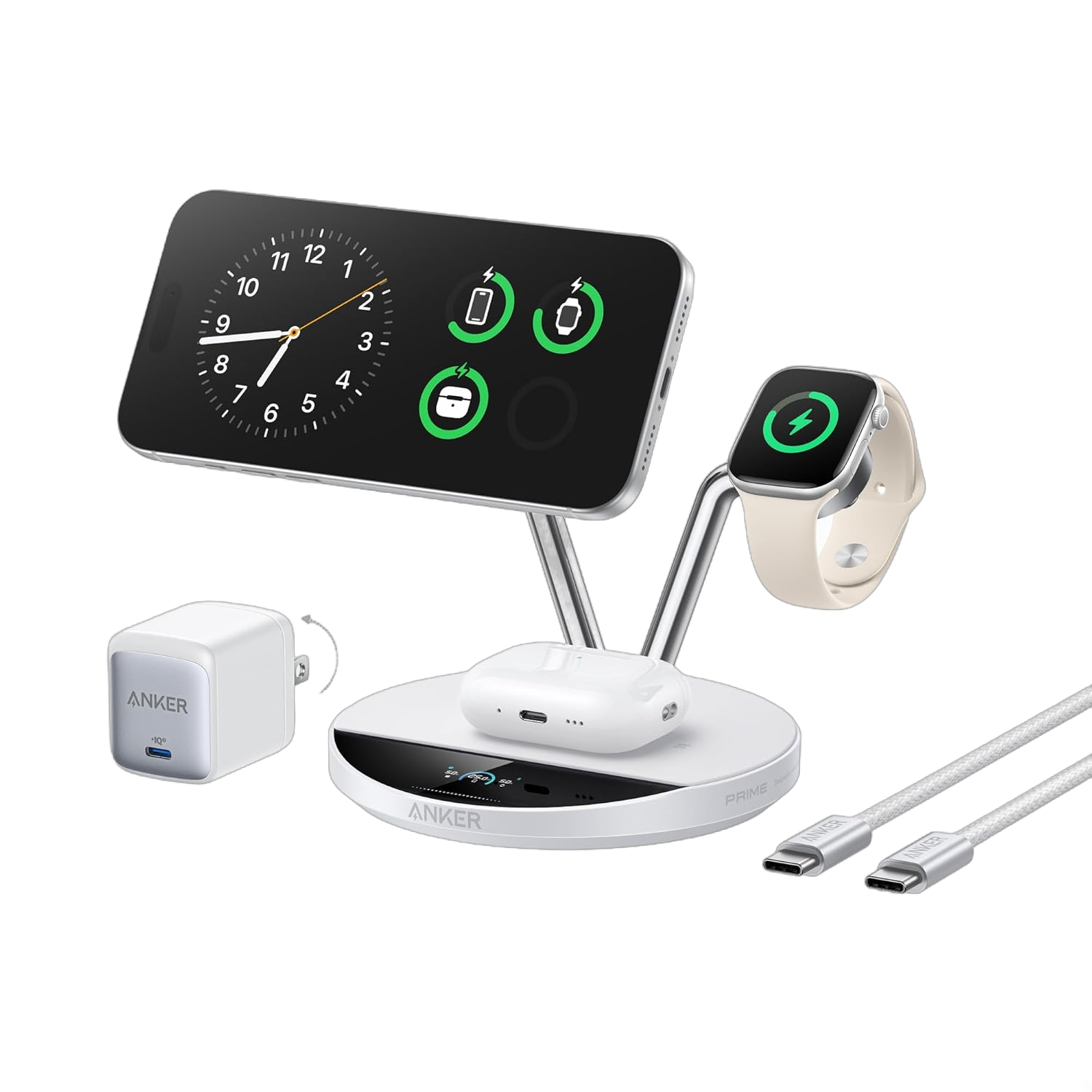 Anker Prime Wireless Charging Station (3-in-1, MagGo, AirCool, Dock Stand) D6 Shell White